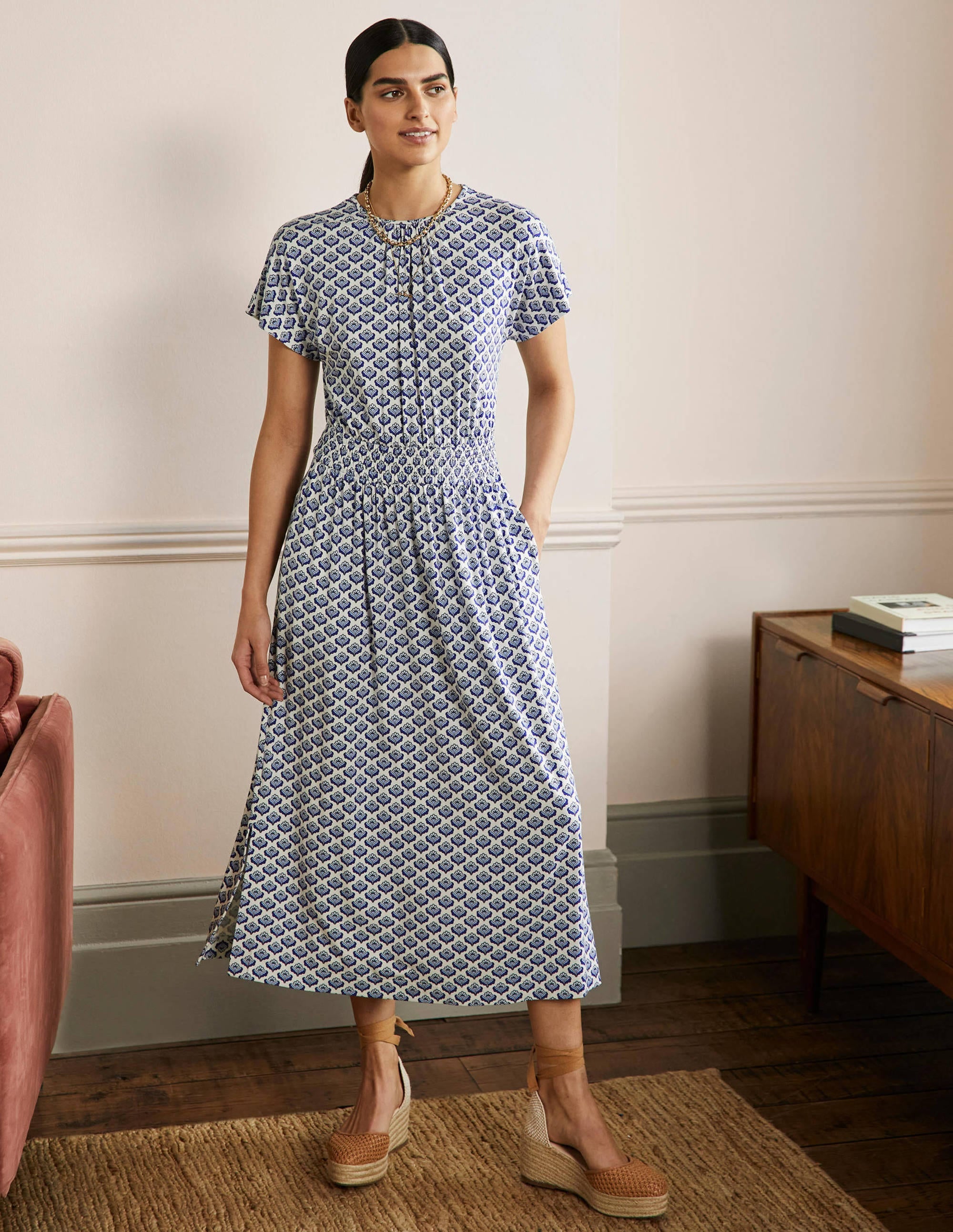 Jersey Midi Dress-Ivory Geo - Image 1