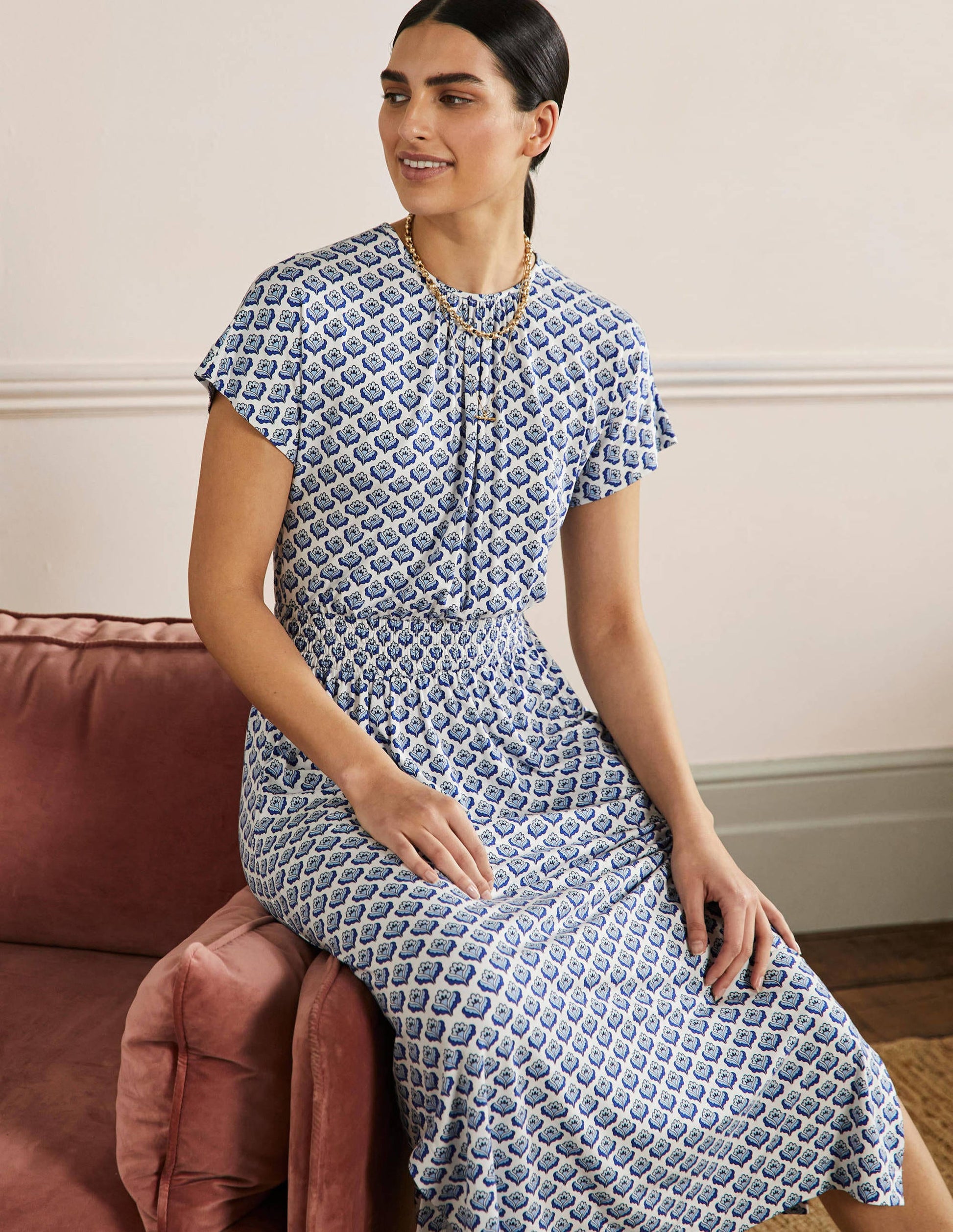 Jersey Midi Dress-Ivory Geo-4