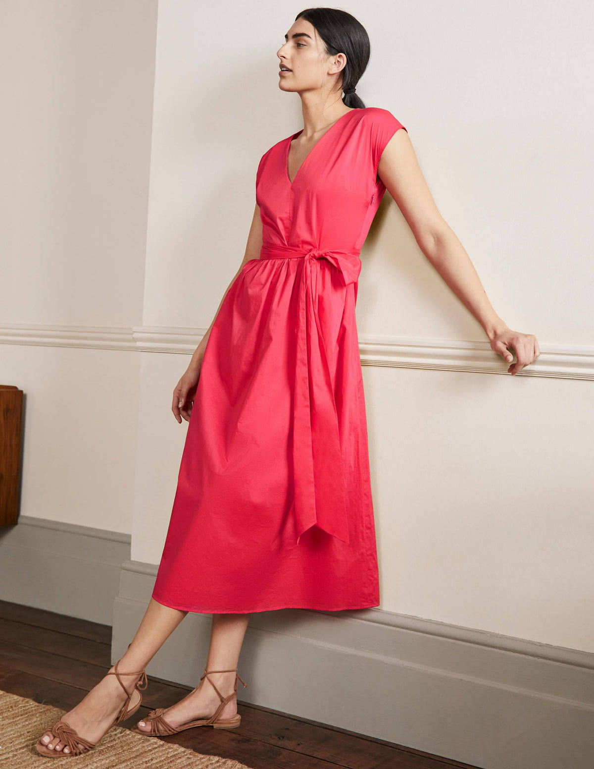 Tie Waist Midi Dress-Radish-1