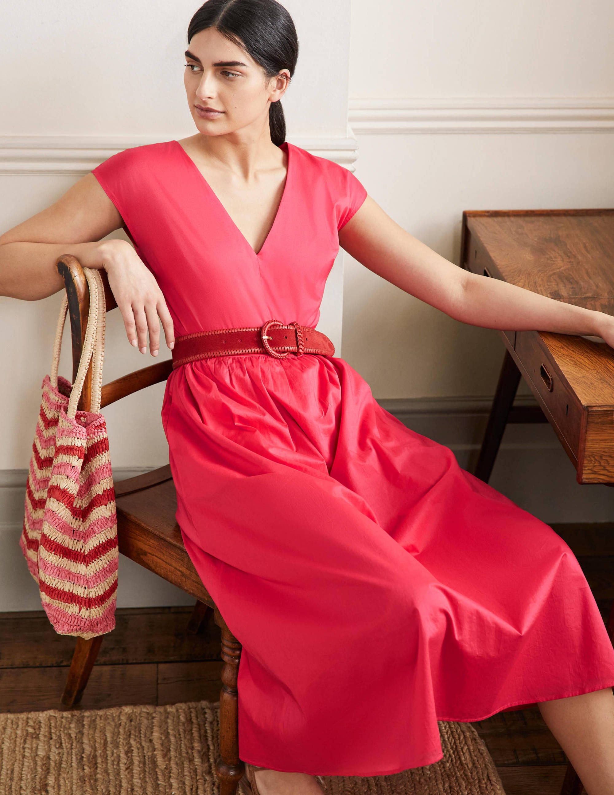 Tie Waist Midi Dress-Radish - Image 3