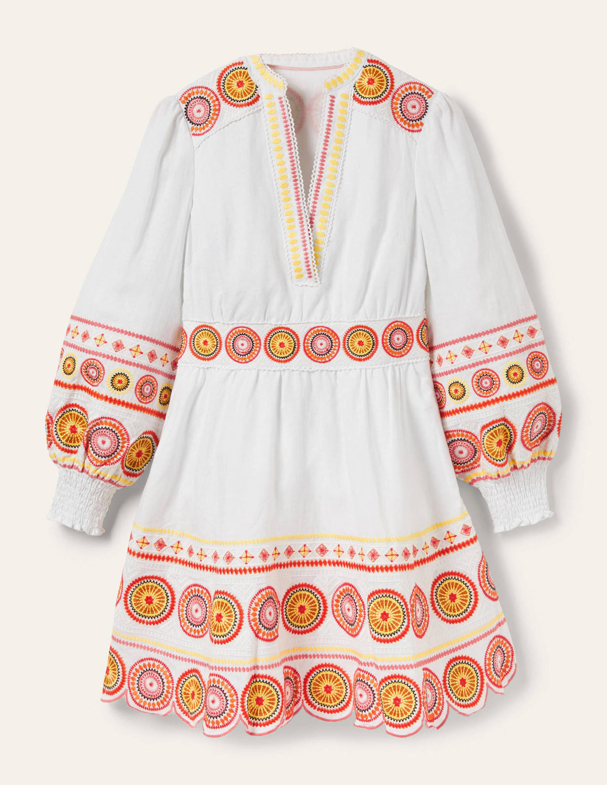 Tamsin Embroidered Mini Dress-Ivory, Tonal-6