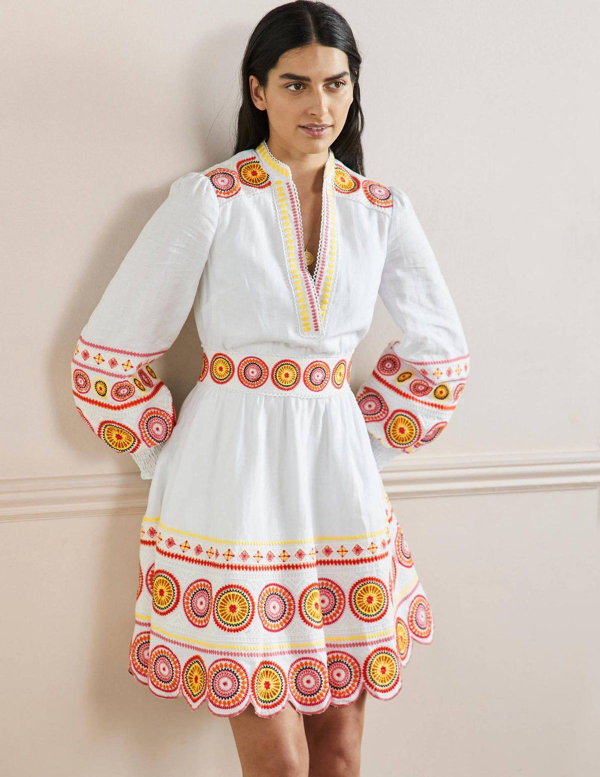 Tamsin Embroidered Mini Dress-Ivory, Tonal - Image 1