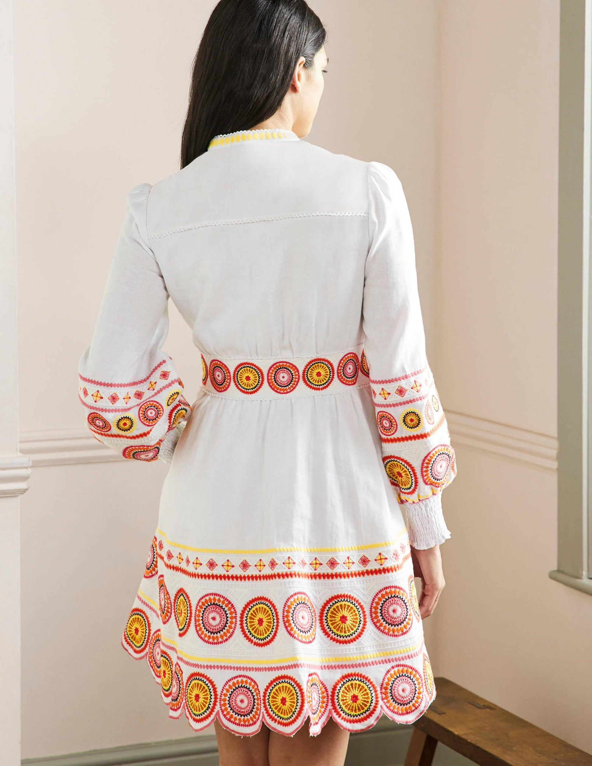 Tamsin Embroidered Mini Dress-Ivory, Tonal-3