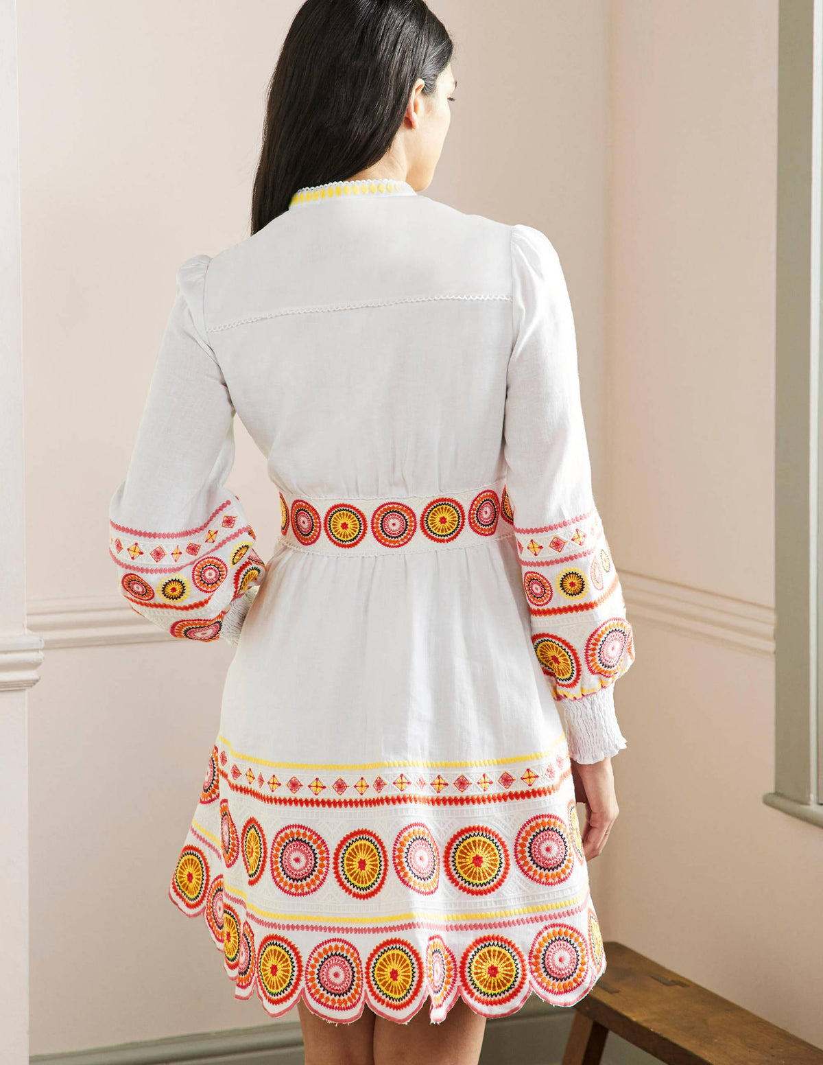Tamsin Embroidered Mini Dress-Ivory, Tonal - Image 3