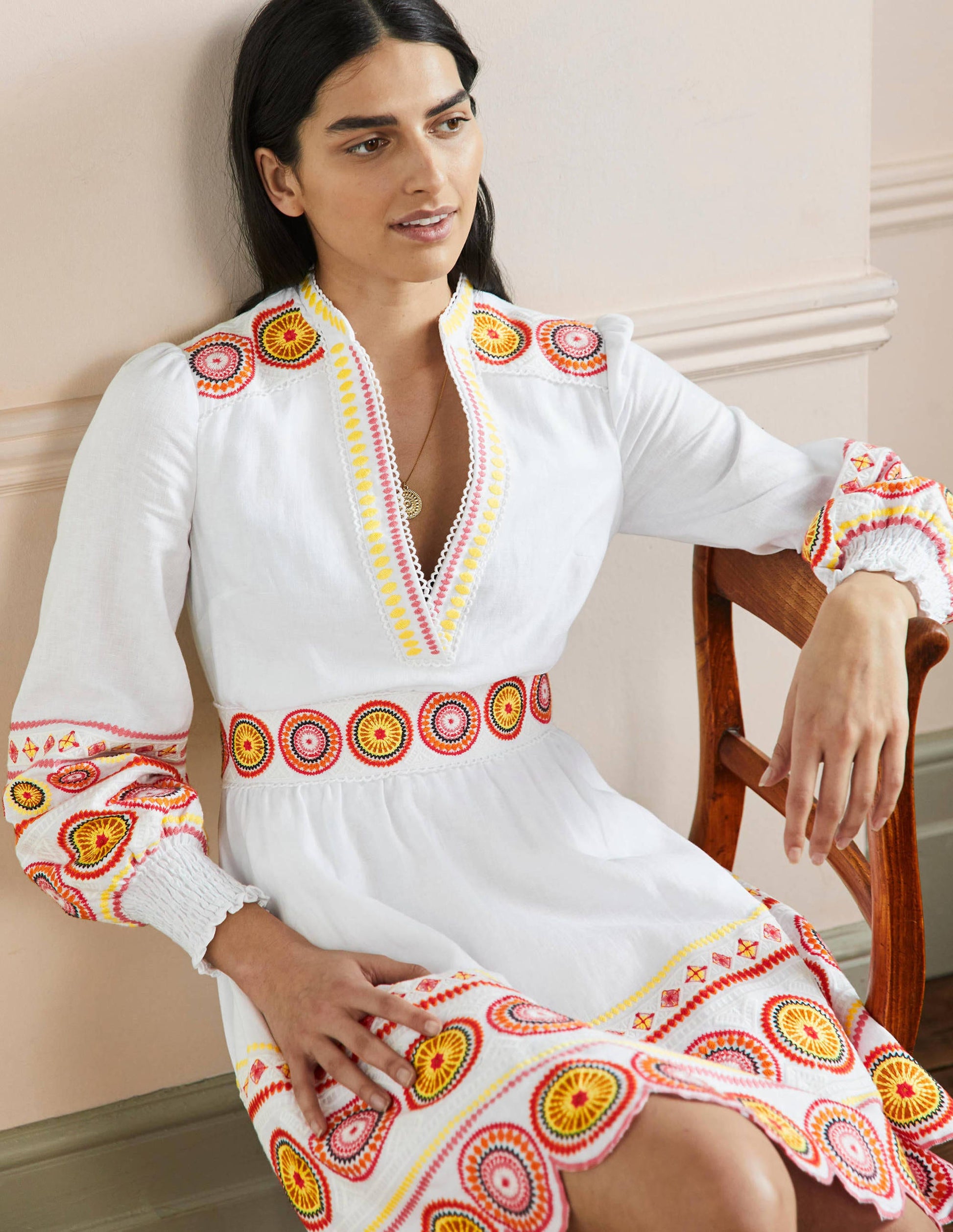 Tamsin Embroidered Mini Dress-Ivory, Tonal-4