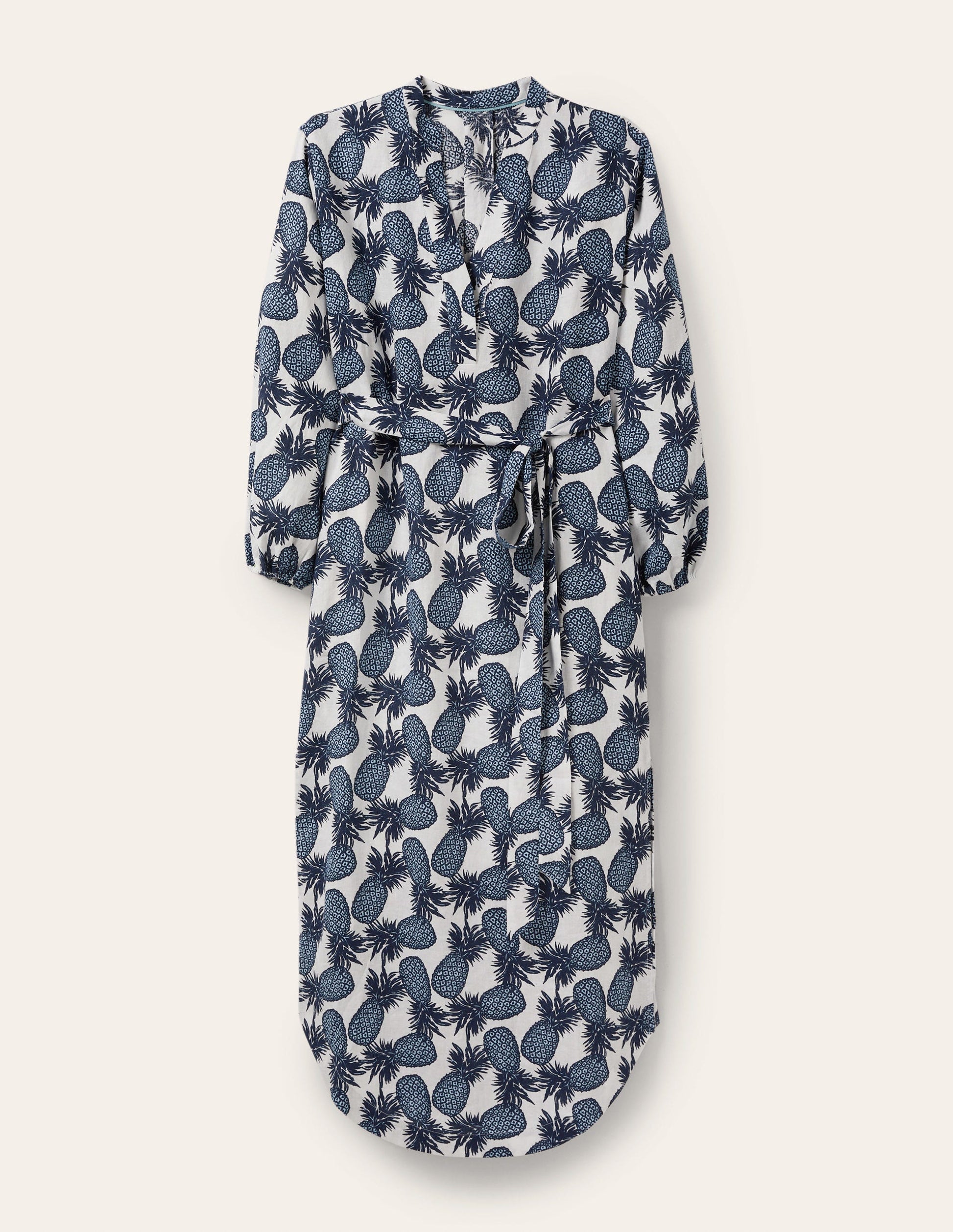 Long Sleeve Linen Maxi Dress-Ivory, Pineapple Cluster-5