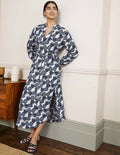 Long Sleeve Linen Maxi Dress-Ivory, Pineapple Cluster
