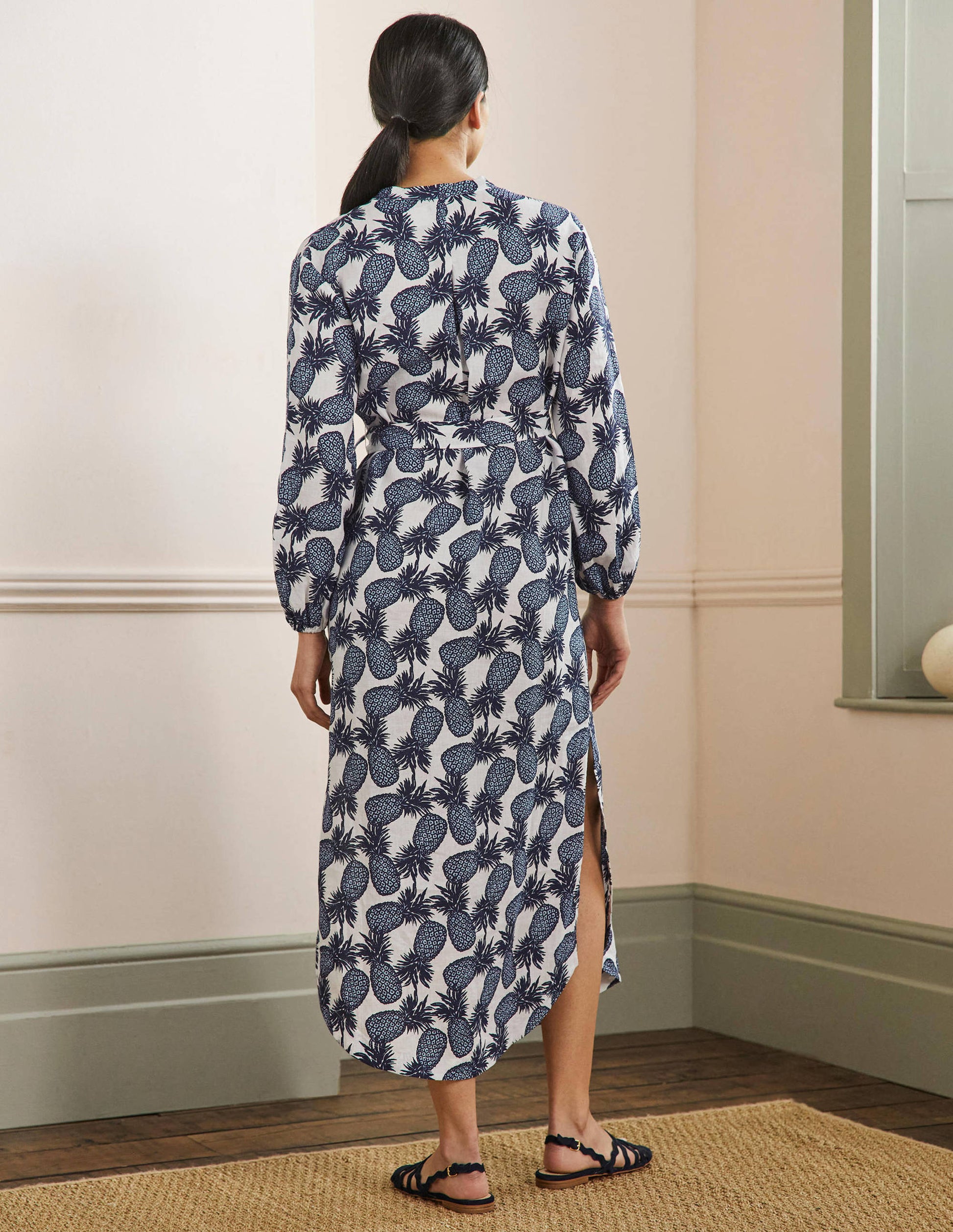 Long Sleeve Linen Maxi Dress-Ivory, Pineapple Cluster-3
