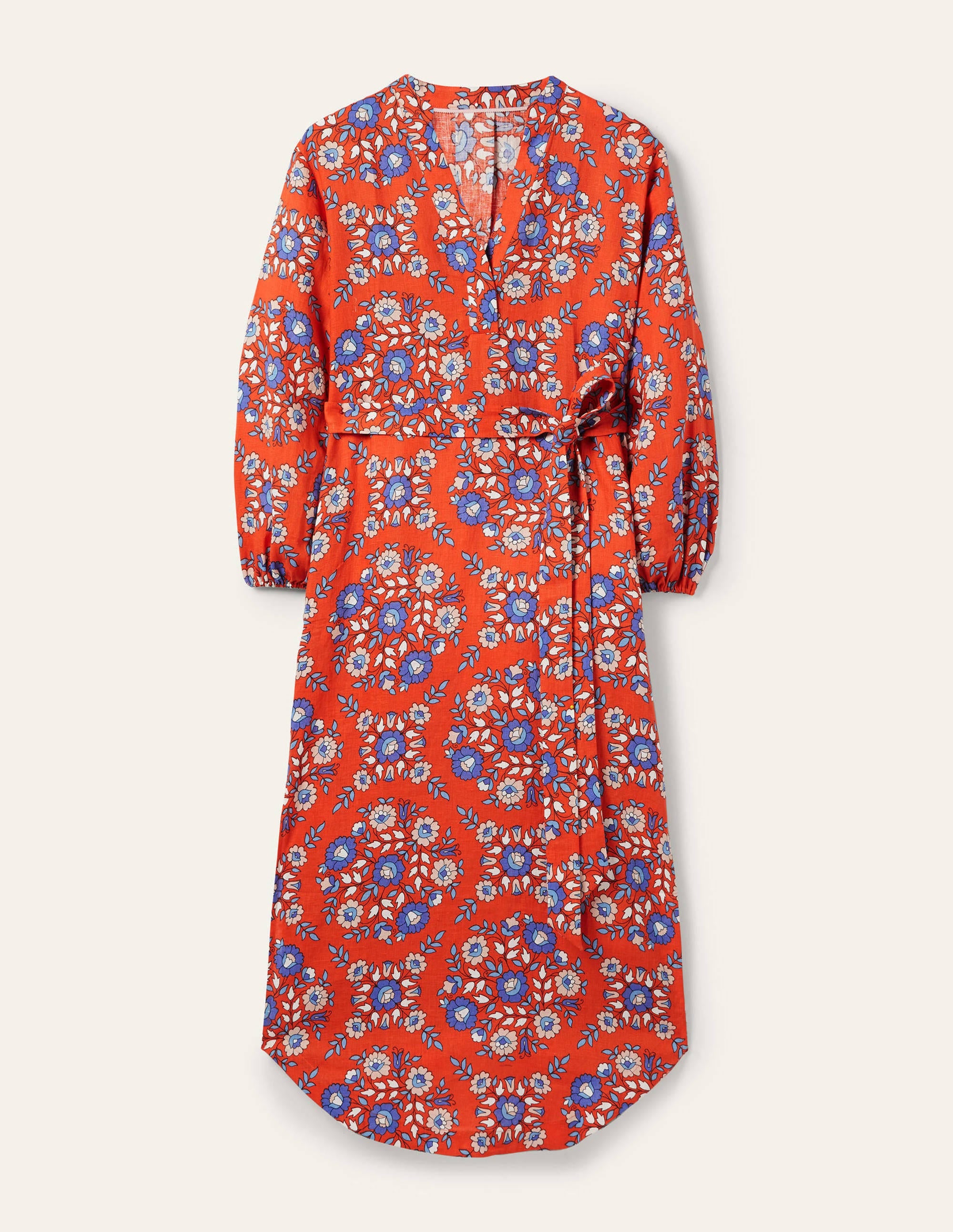 Long Sleeve Linen Maxi Dress-Papaya, Wildflower Prairie - Image 5