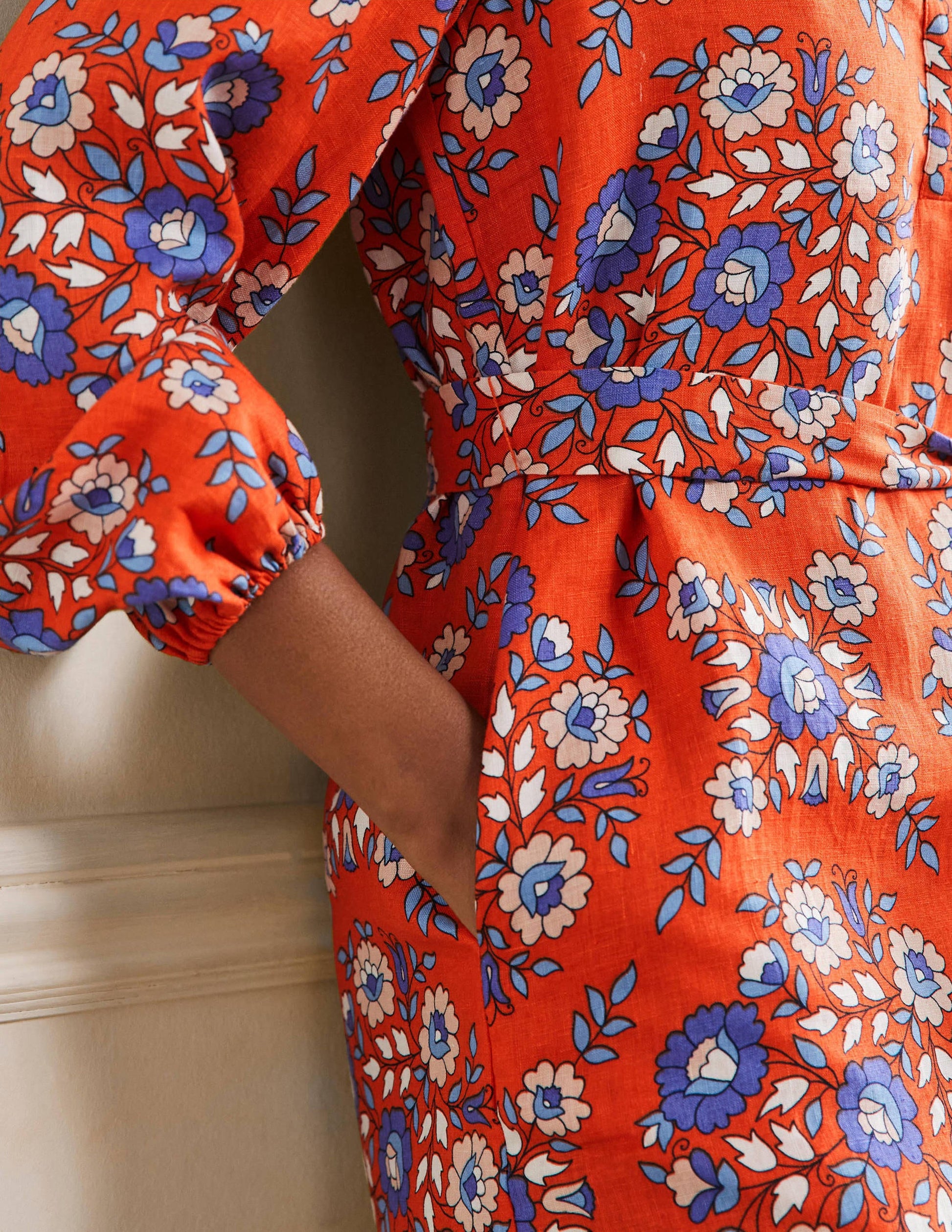 Long Sleeve Linen Maxi Dress-Papaya, Wildflower Prairie-2