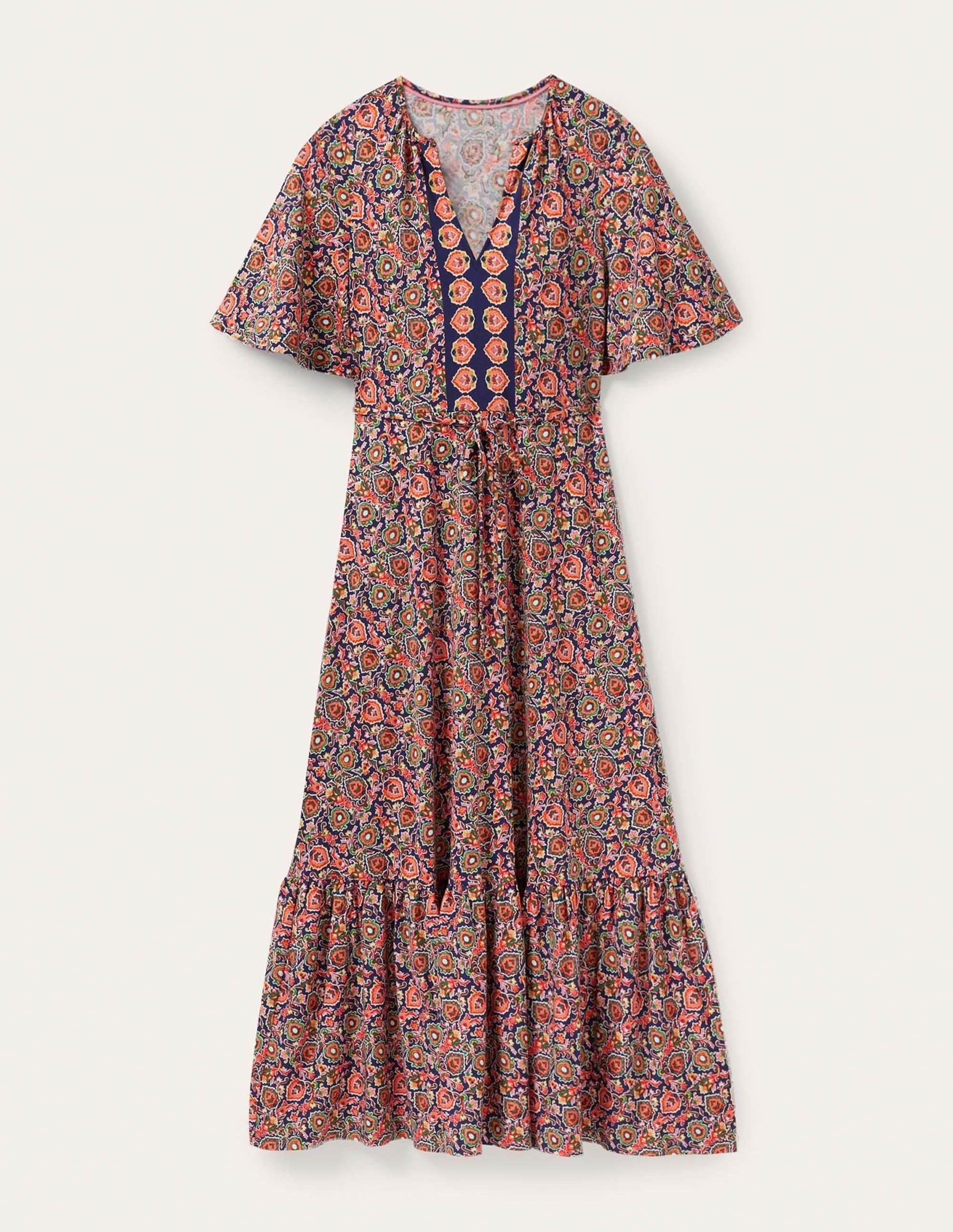 Notch Neck Jersey Maxi Dress-Midnight, Decorative Bloom - Image 5