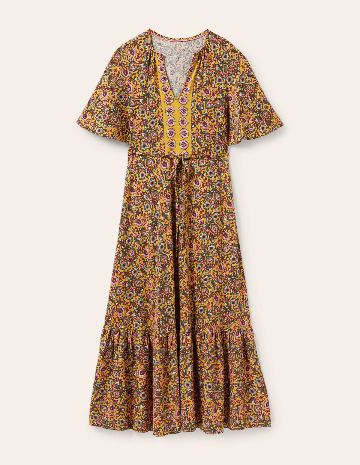 Notch Neck Jersey Maxi Dress-Honeycomb, Decorative Bloom-5