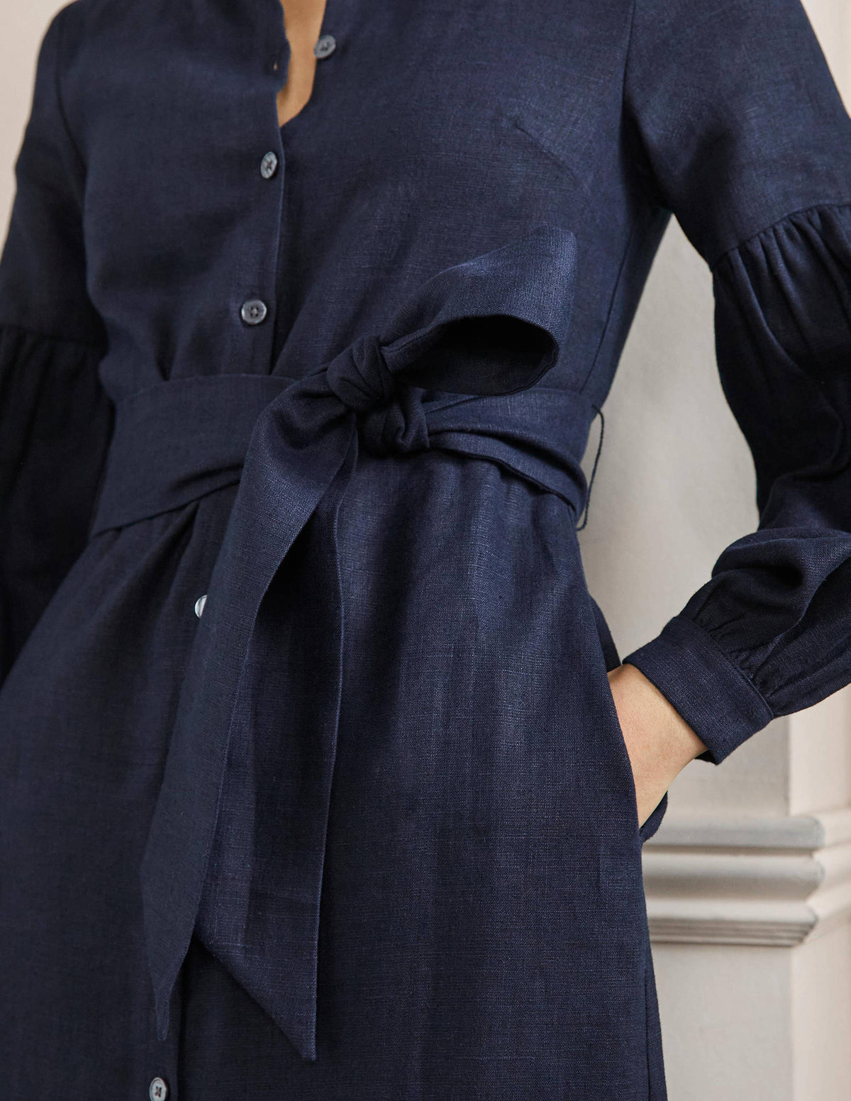 Sleeve Detail Midi Shirt Dress-Navy-2