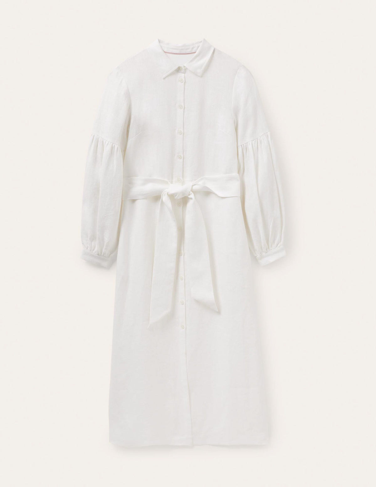 Sleeve Detail Midi Shirt Dress-White-5