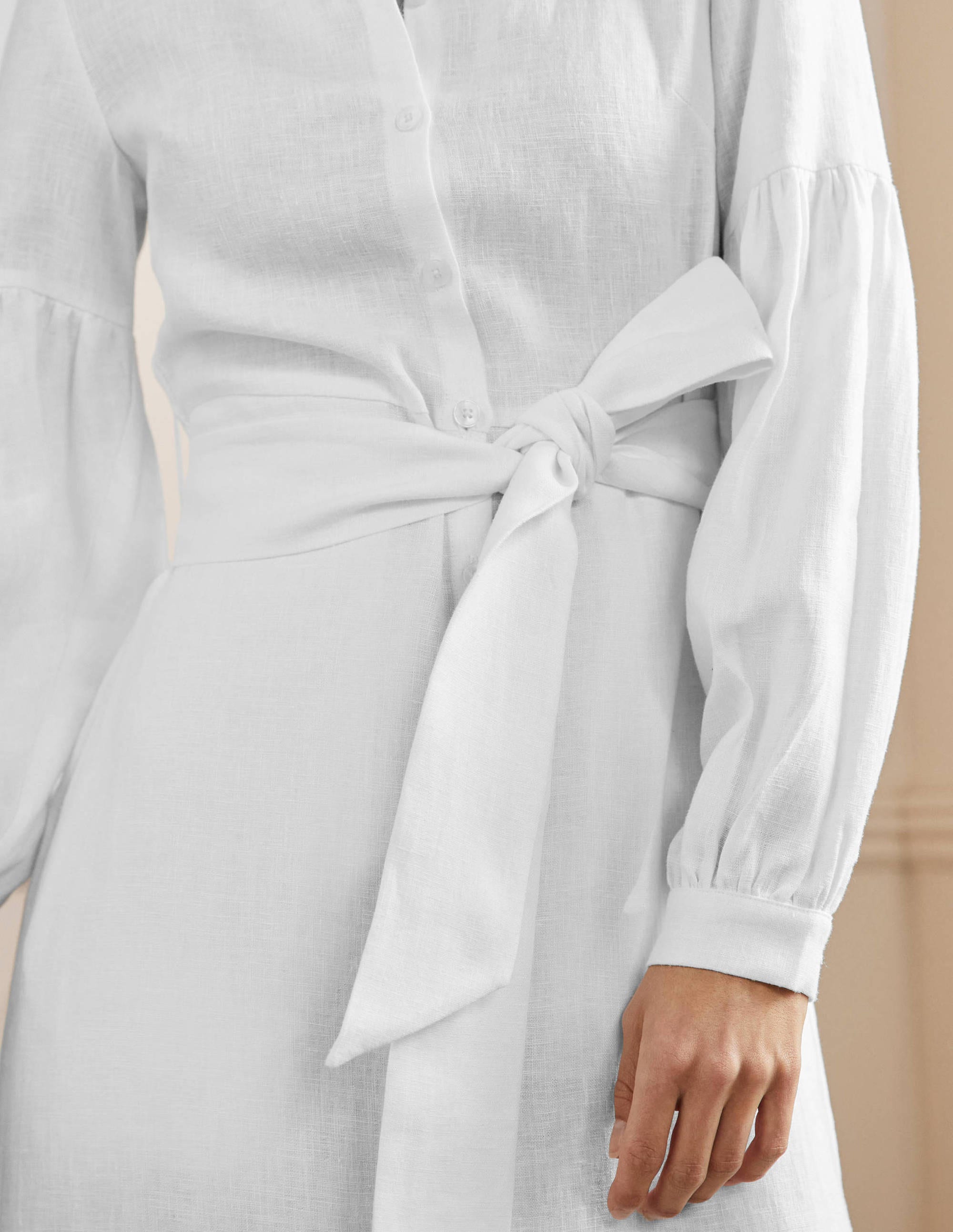 Sleeve Detail Midi Shirt Dress-White - Image 2