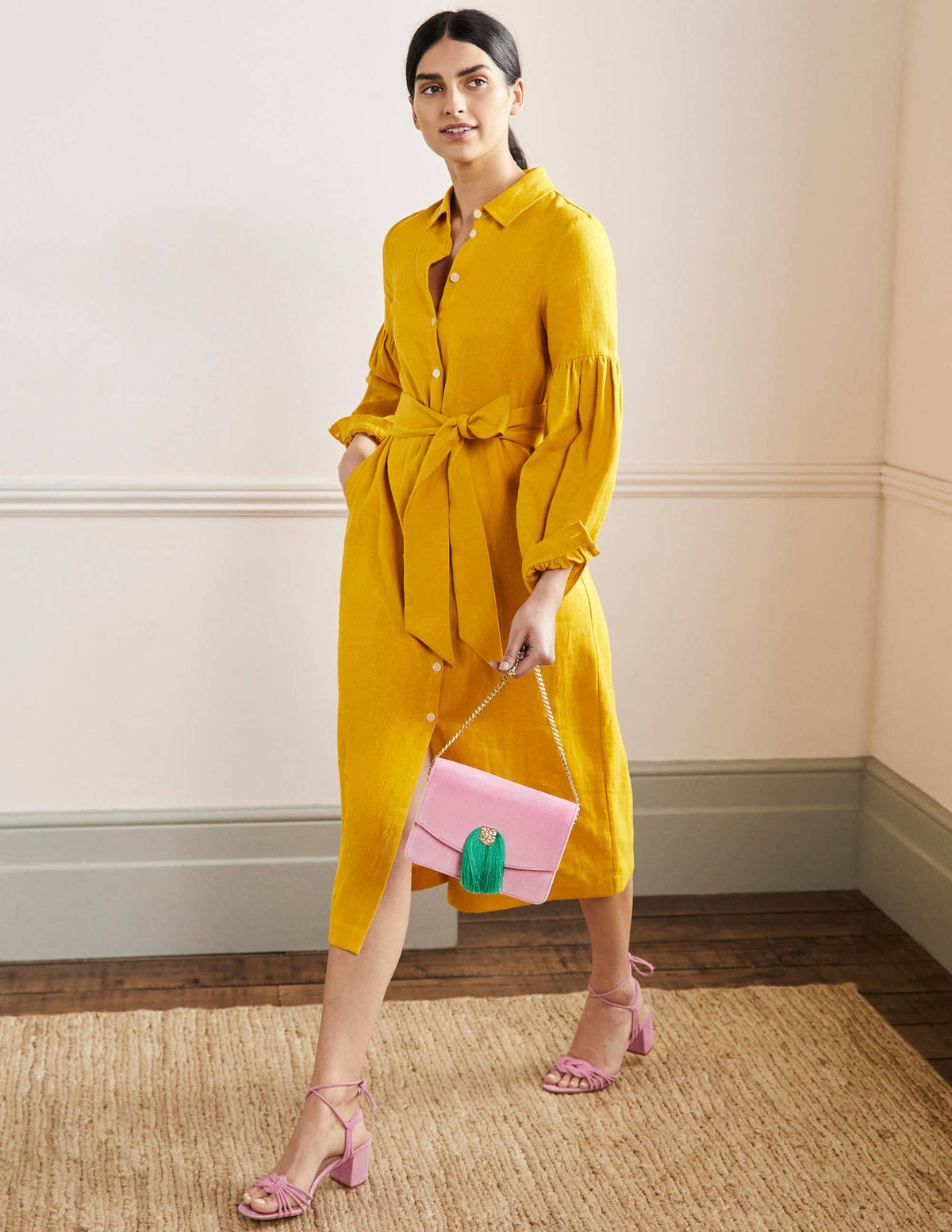 Sleeve Detail Midi Shirt Dress-Honeycomb - Image 4