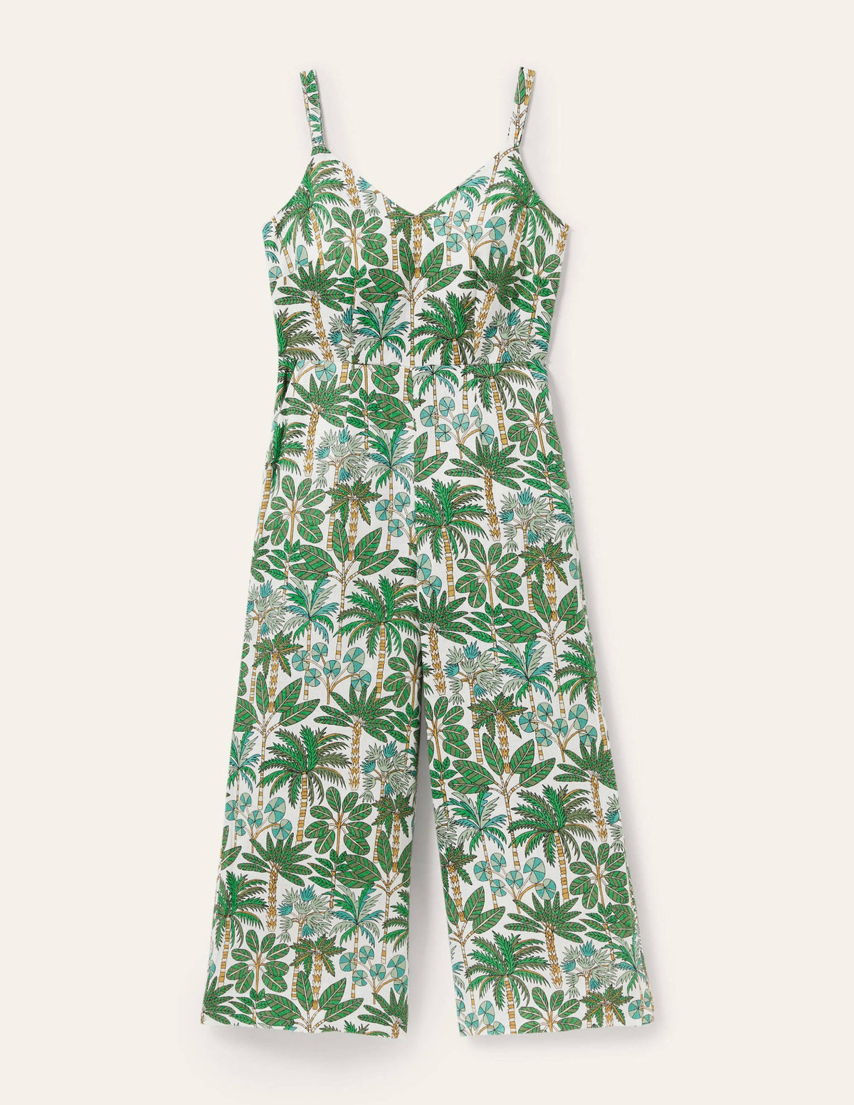 Lola Strappy Linen Jumpsuit-Ivory, Palm Forest - Image 5