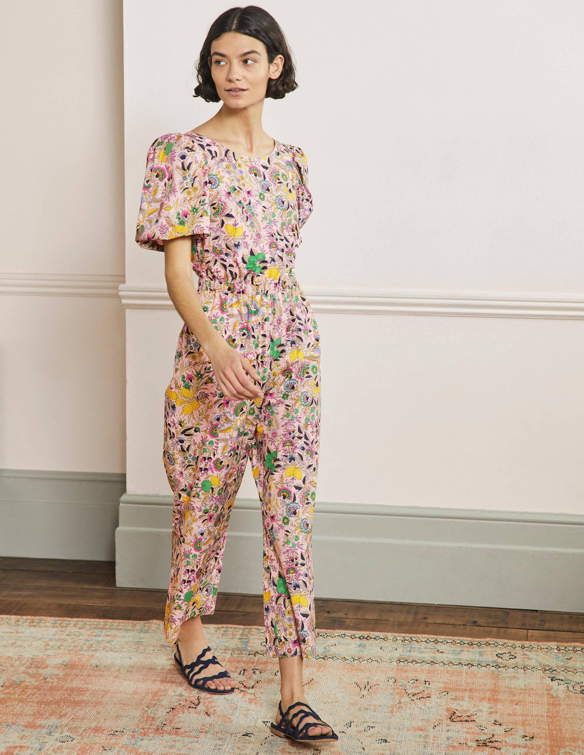 Back Detail Jumpsuit-Pink Tropic Meadow-4