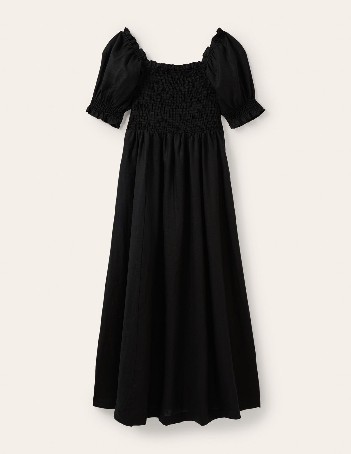 Smocked Bodice Midi Dress-Black-5