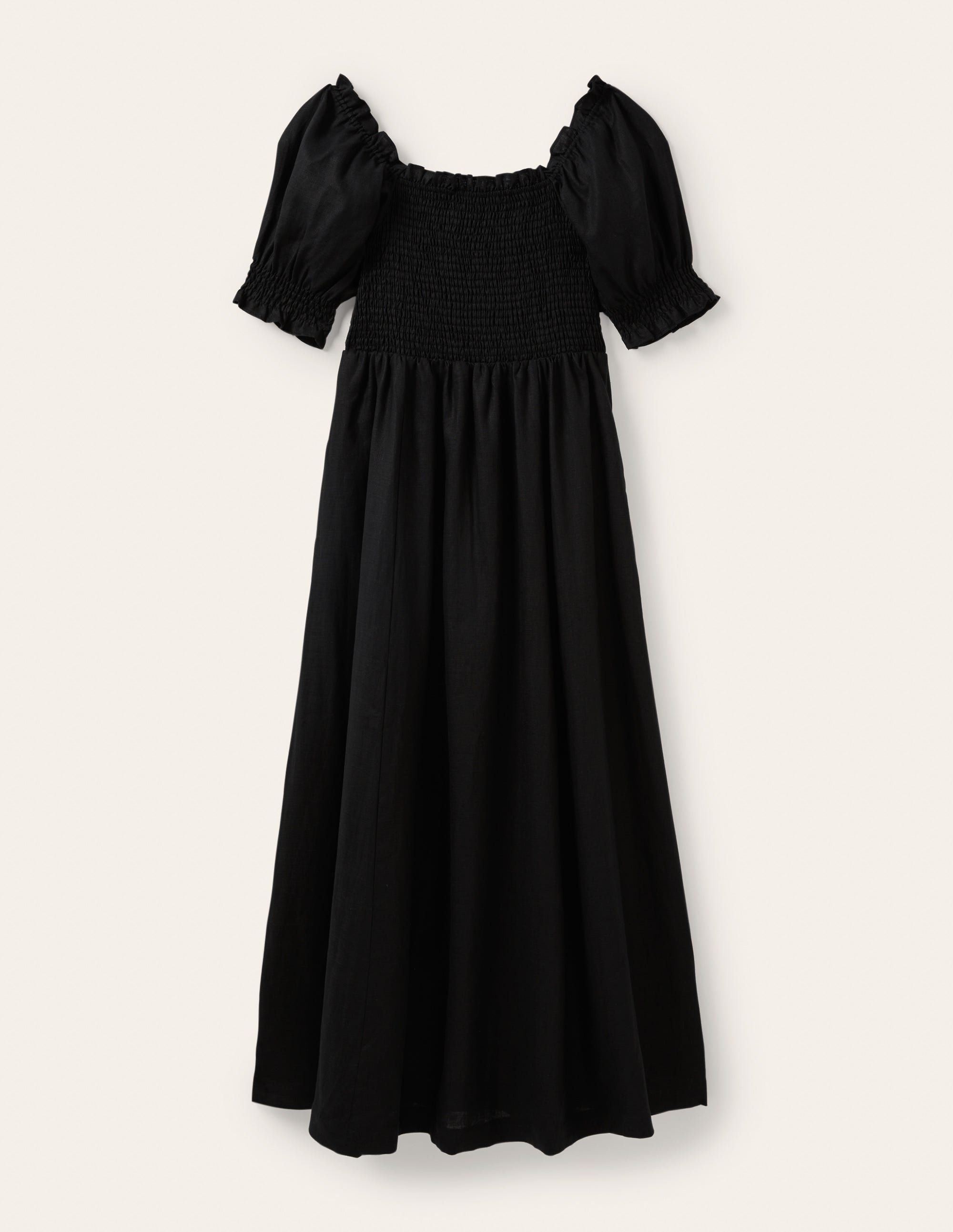 Smocked Bodice Midi Dress-Black - Image 5