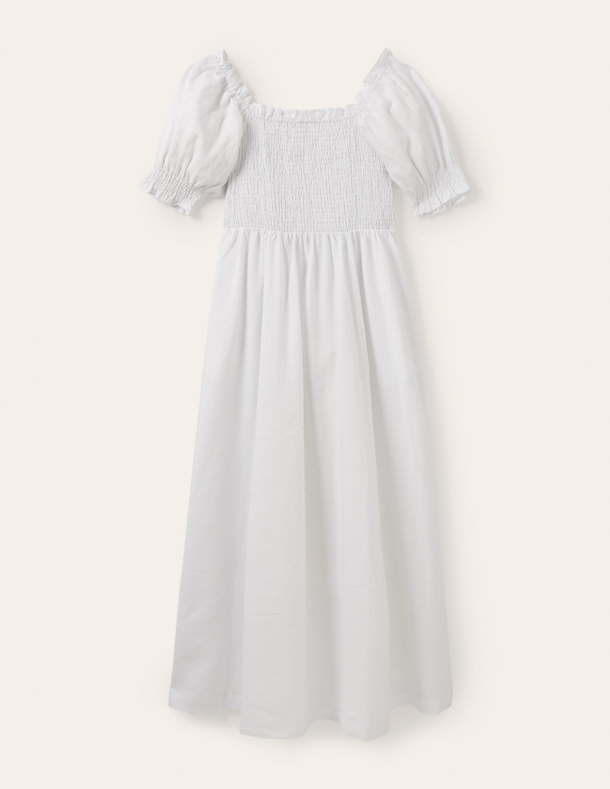 Smocked Bodice Midi Dress-White-6