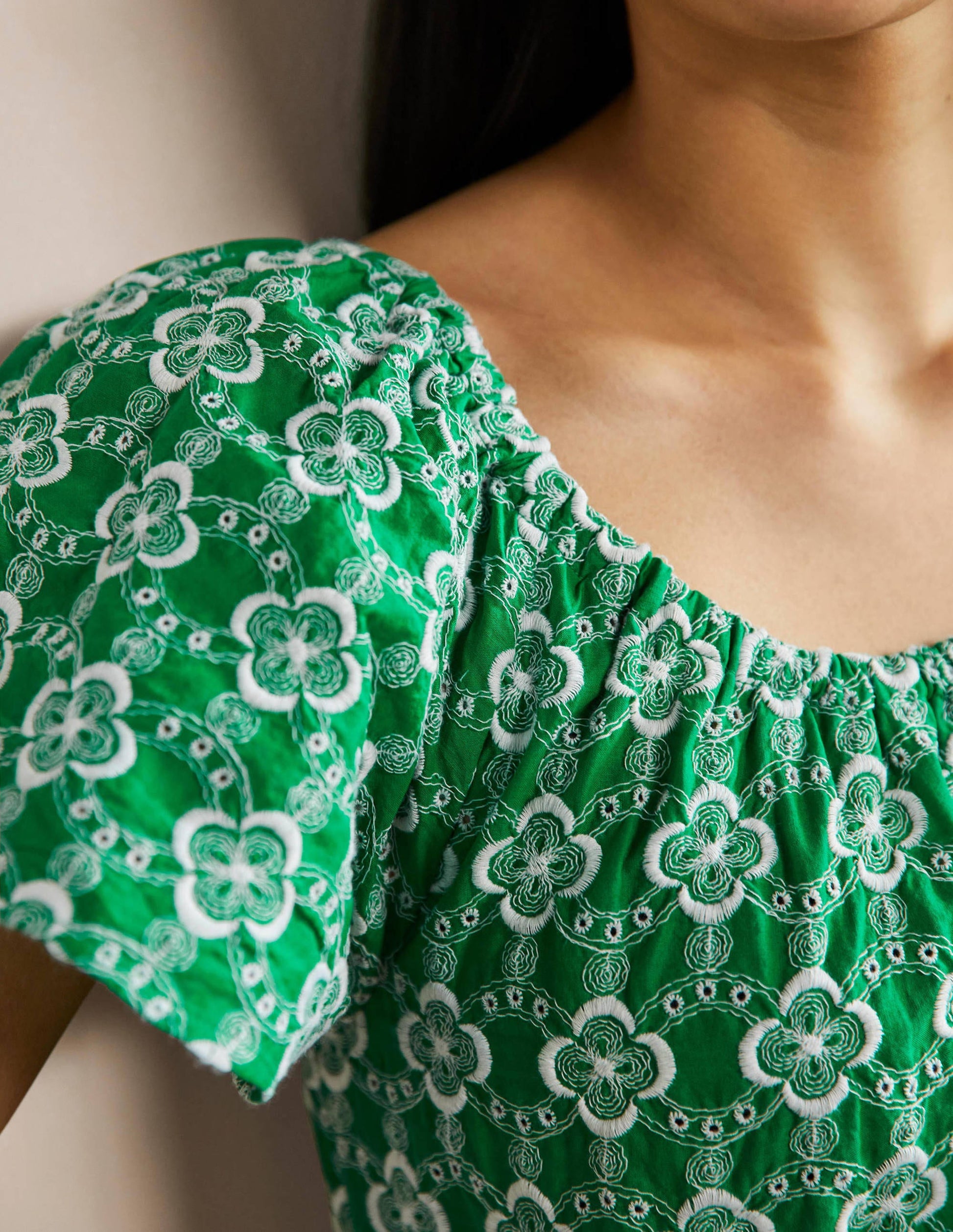 Scoop Neck Embroidered Dress-Green Geo-2
