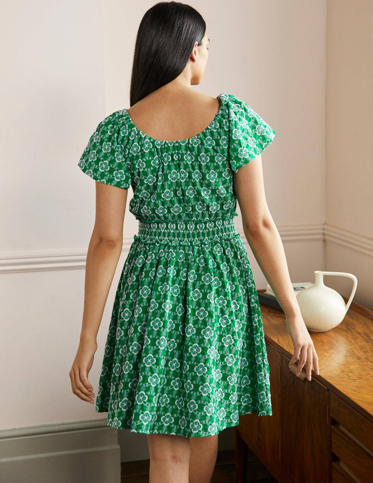 Scoop Neck Embroidered Dress-Green Geo - Image 3