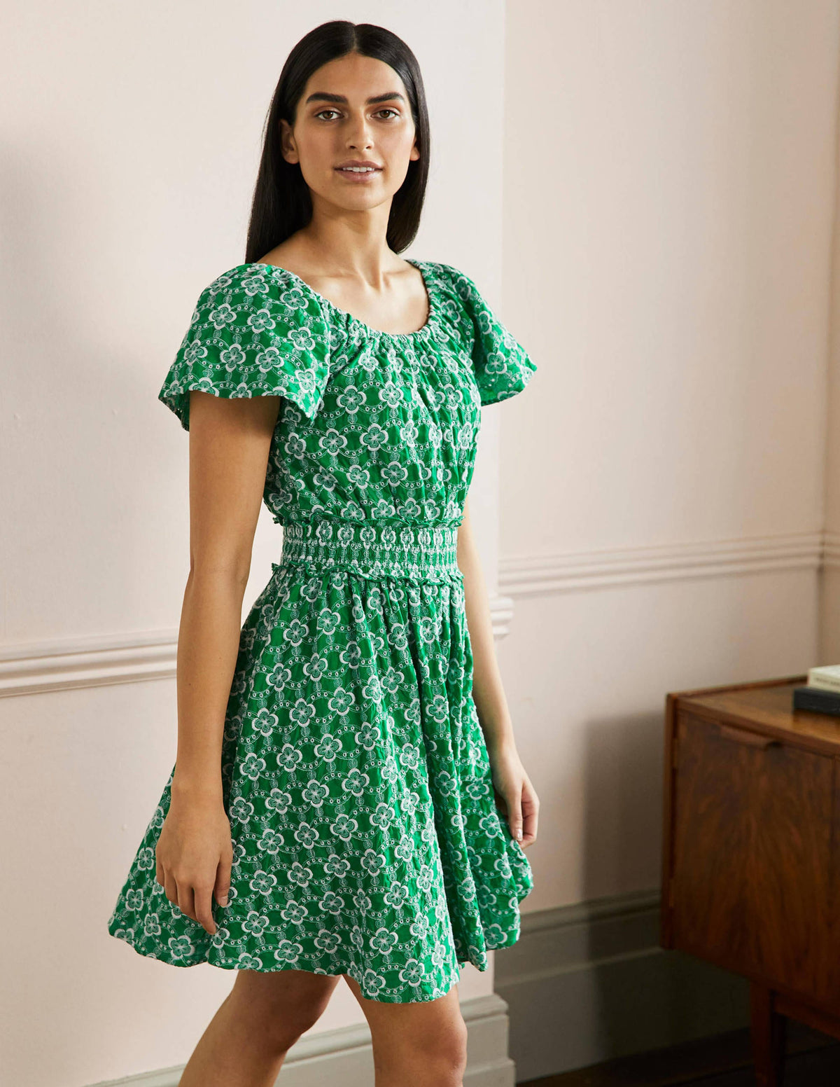 Scoop Neck Embroidered Dress-Green Geo-4