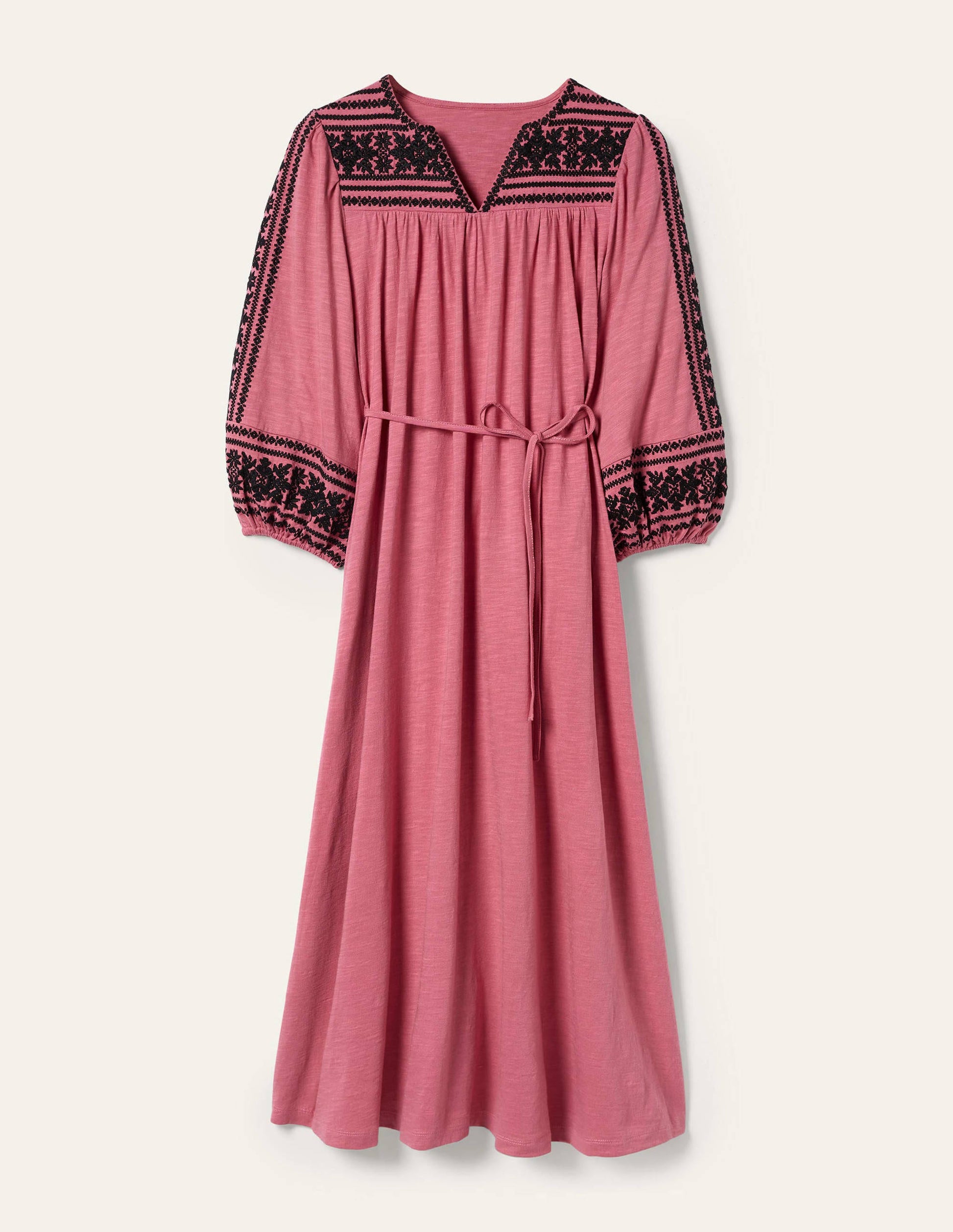Embroidered Jersey Midi Dress-Dusty red-6