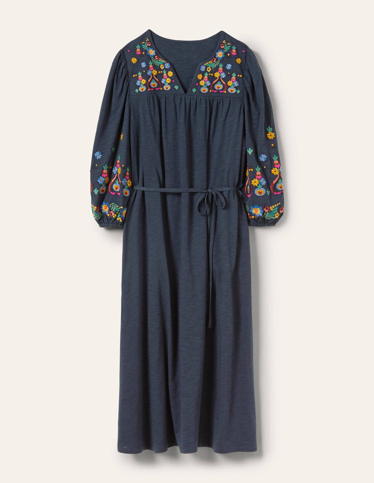 Embroidered Jersey Midi Dress-Navy - Image 6
