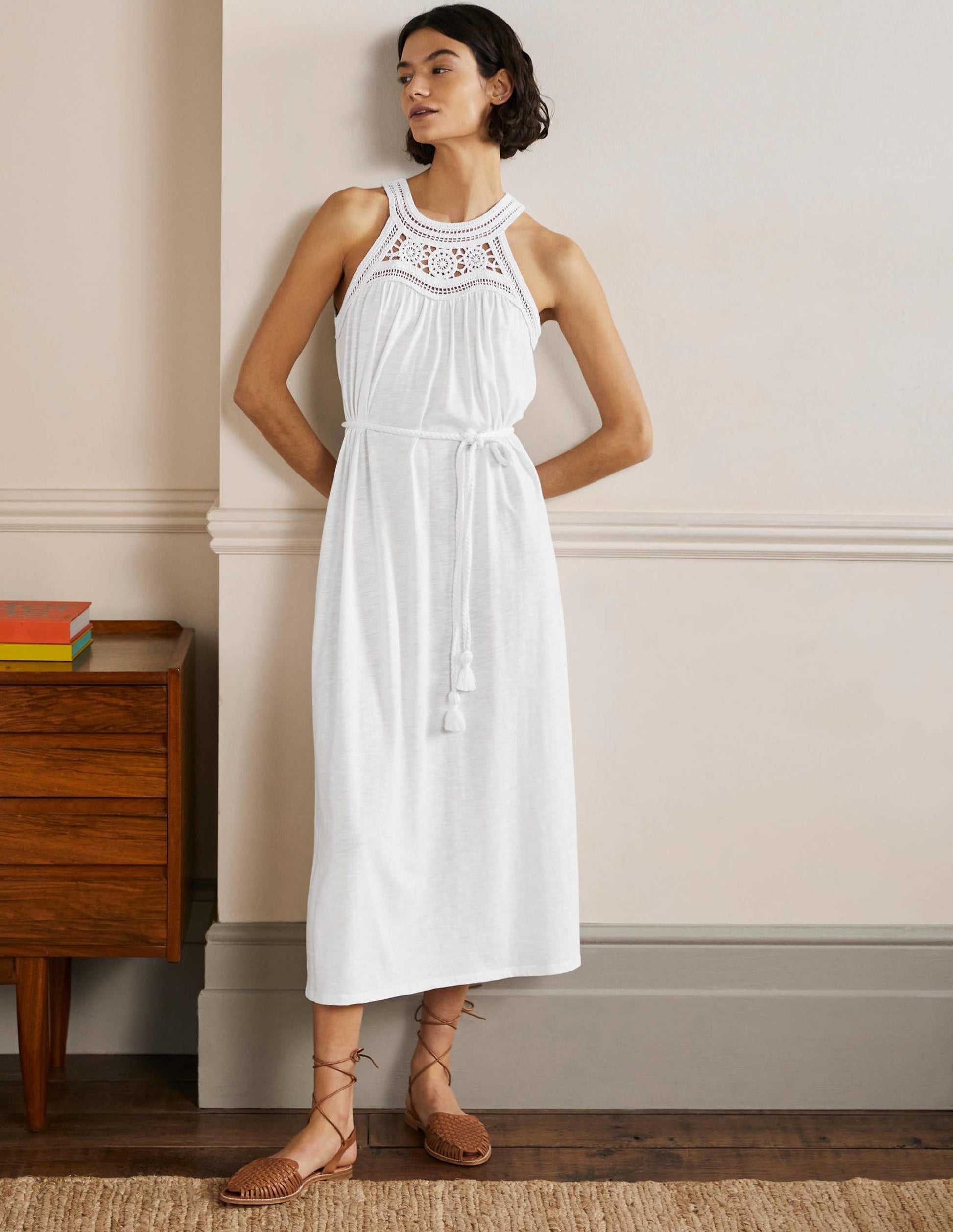 Anais Jersey Midi Dress-White-1