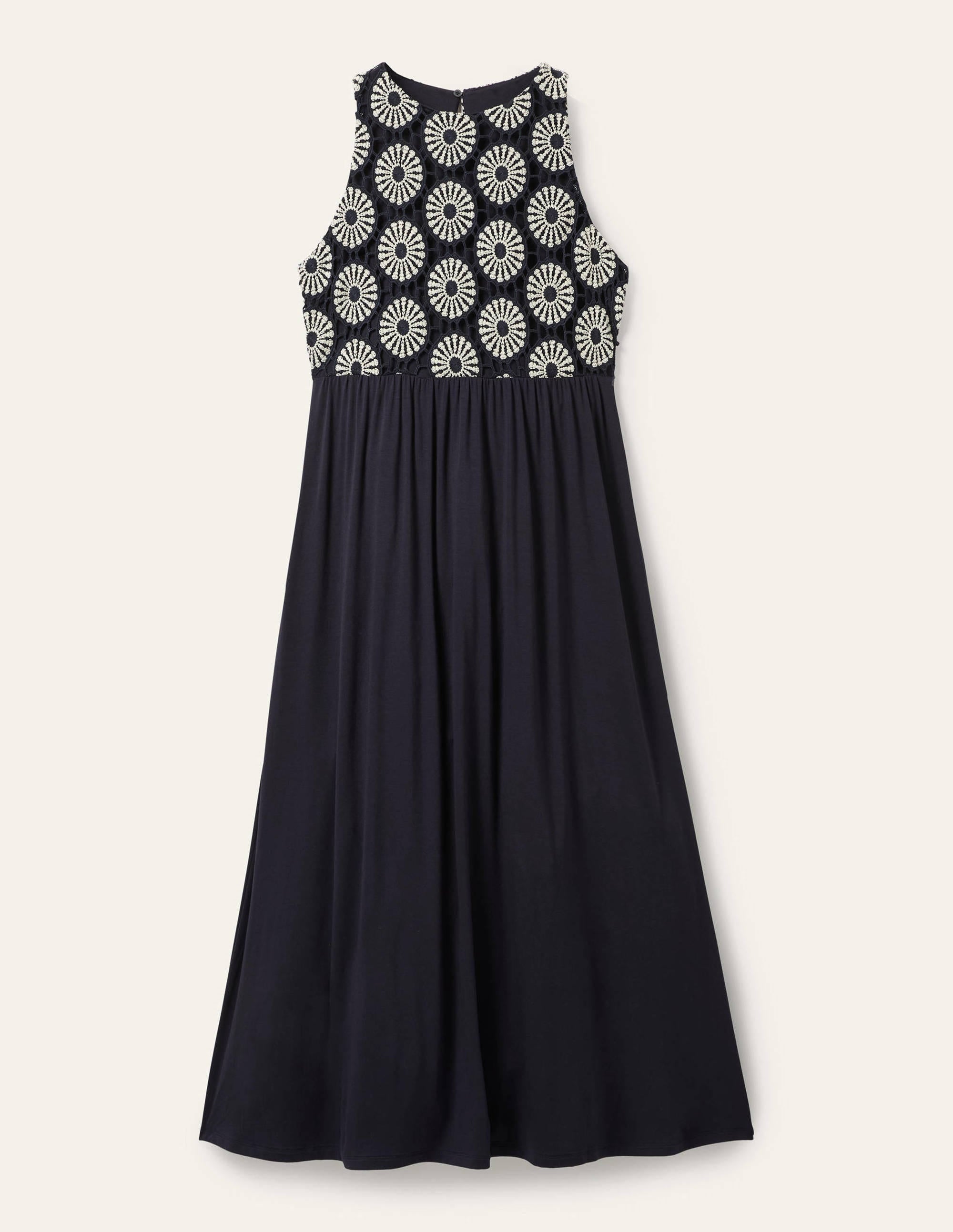 Crochet Jersey Midi Dress-Navy - Image 5