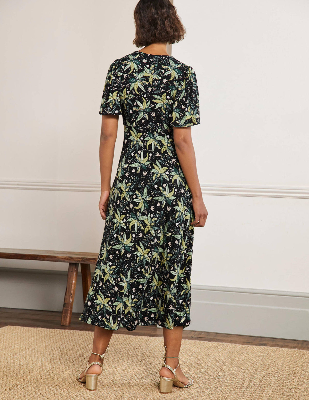 Jersey Midi Tea Dress-Black, Oriental Cascade-3