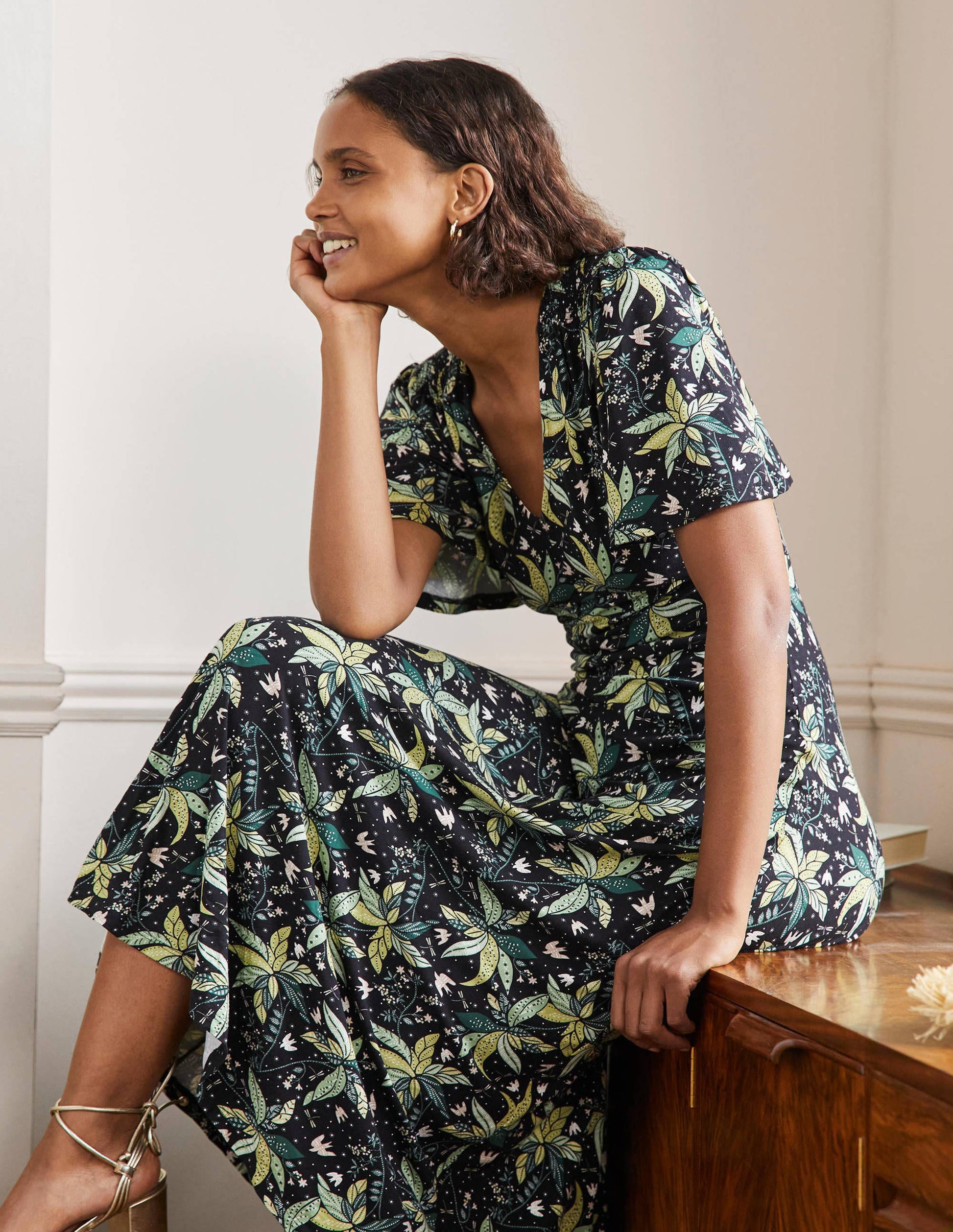 Jersey Midi Tea Dress-Black, Oriental Cascade-4