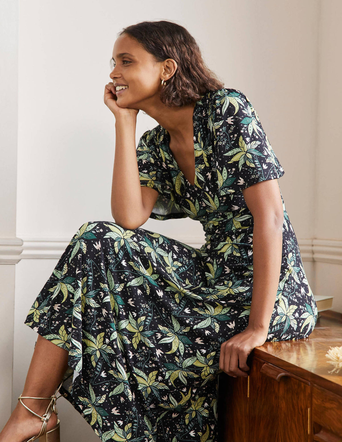 Jersey Midi Tea Dress-Black, Oriental Cascade - Image 4