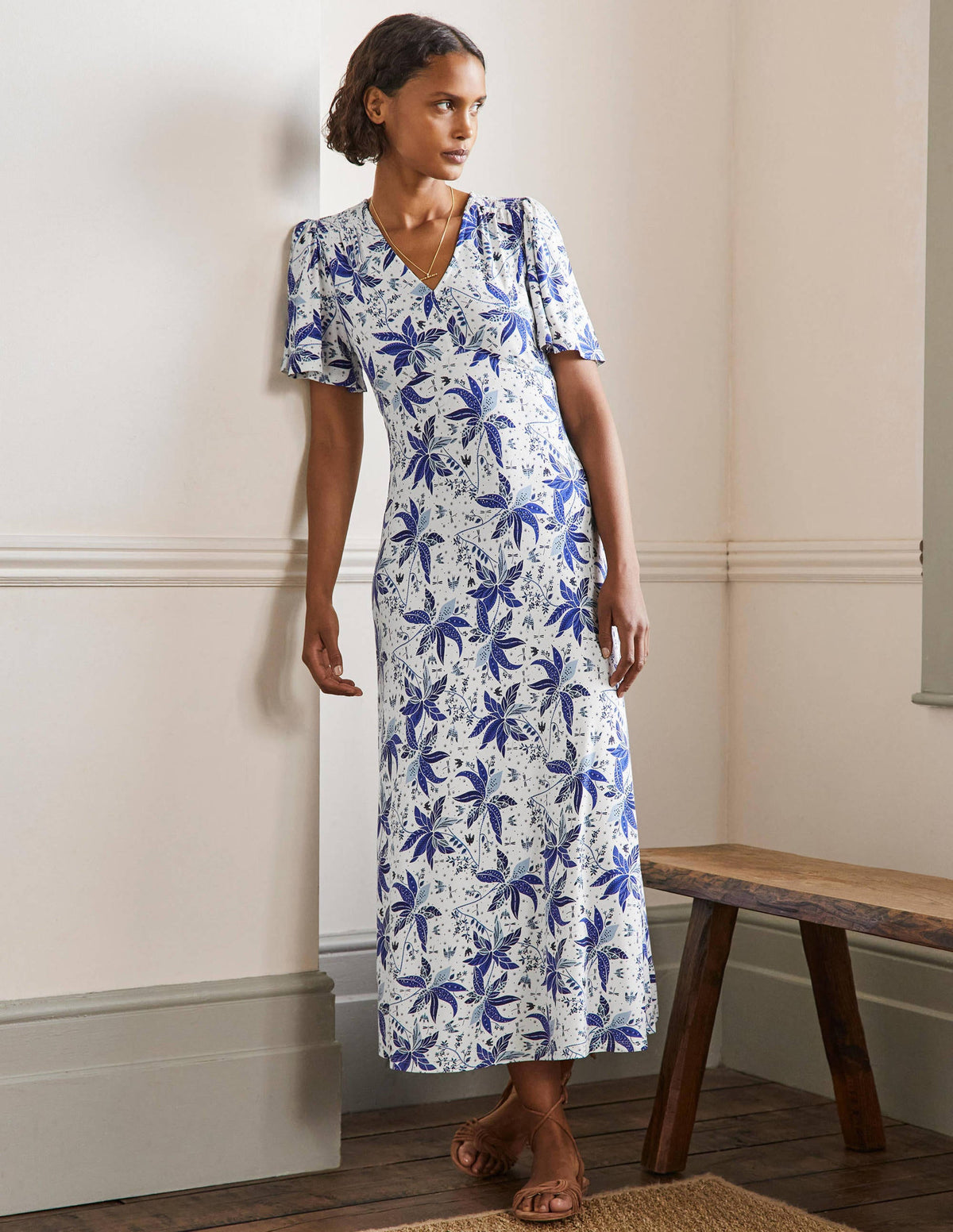 Jersey Midi Tea Dress-Blue, Oriental Cascade - Image 1