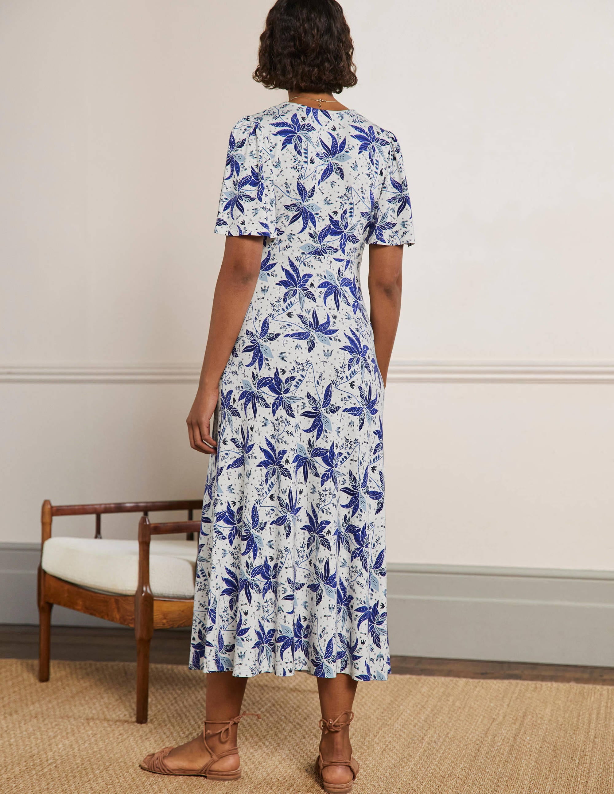 Jersey Midi Tea Dress-Blue, Oriental Cascade - Image 3