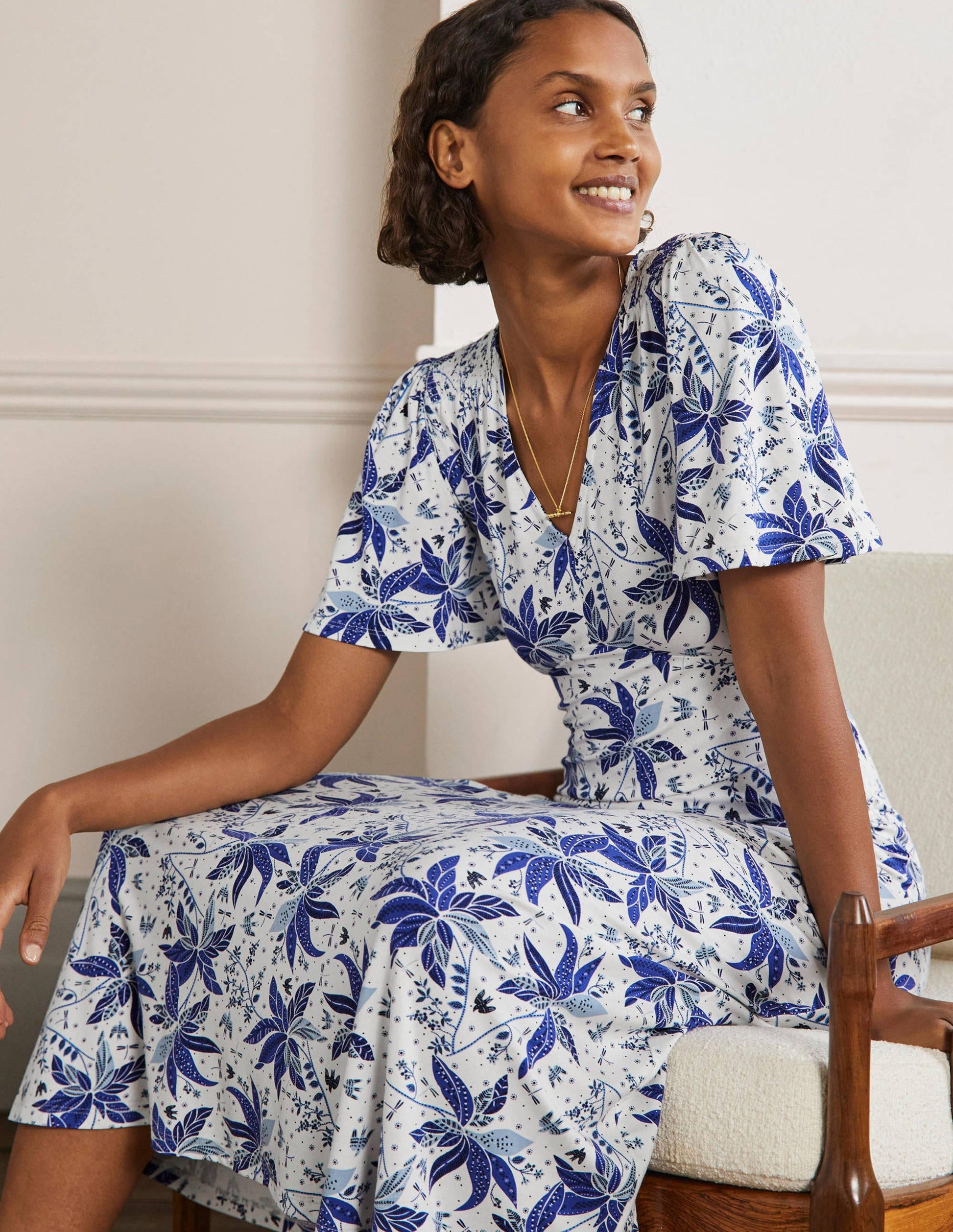 Jersey Midi Tea Dress-Blue, Oriental Cascade-4