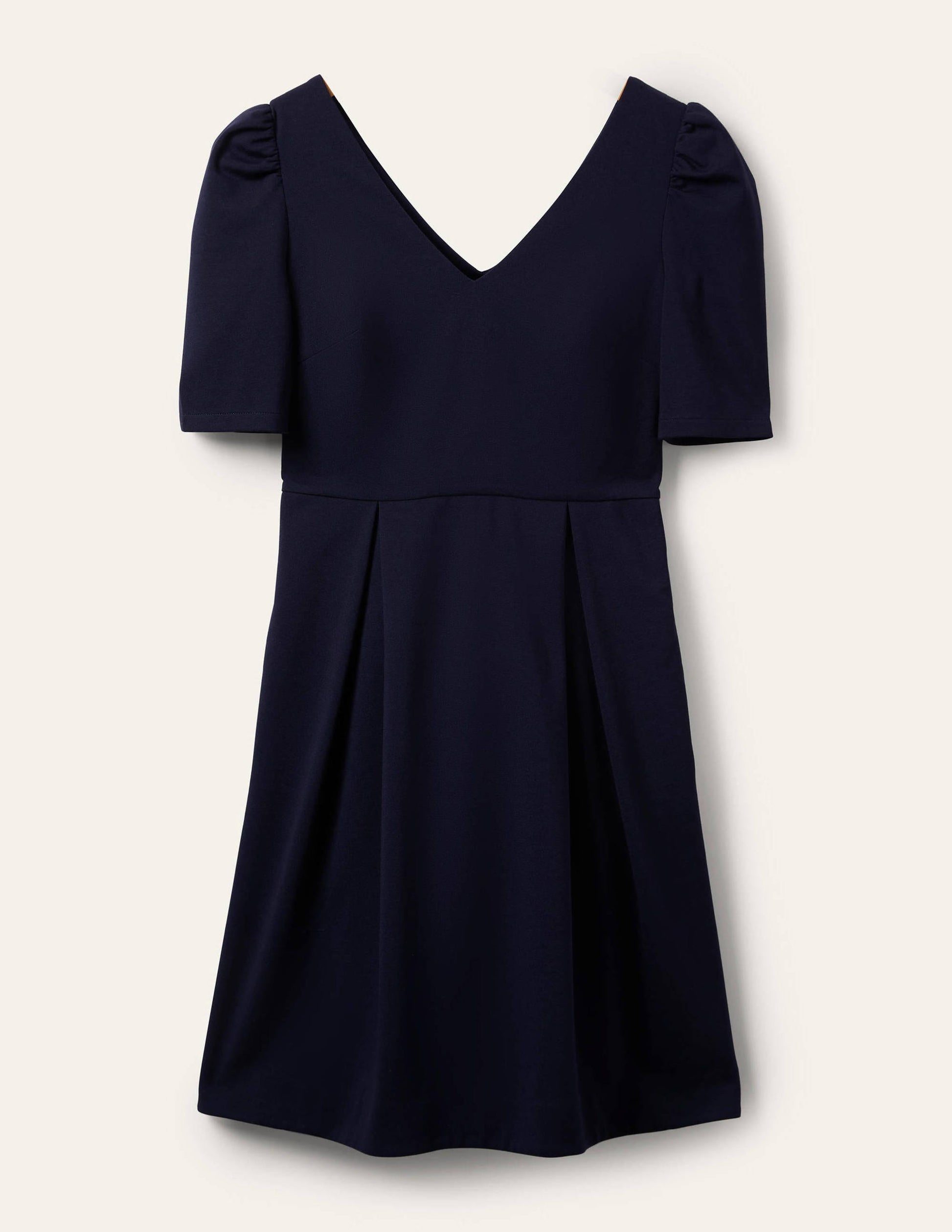 Puff Shoulder Jersey Dress-Navy-6