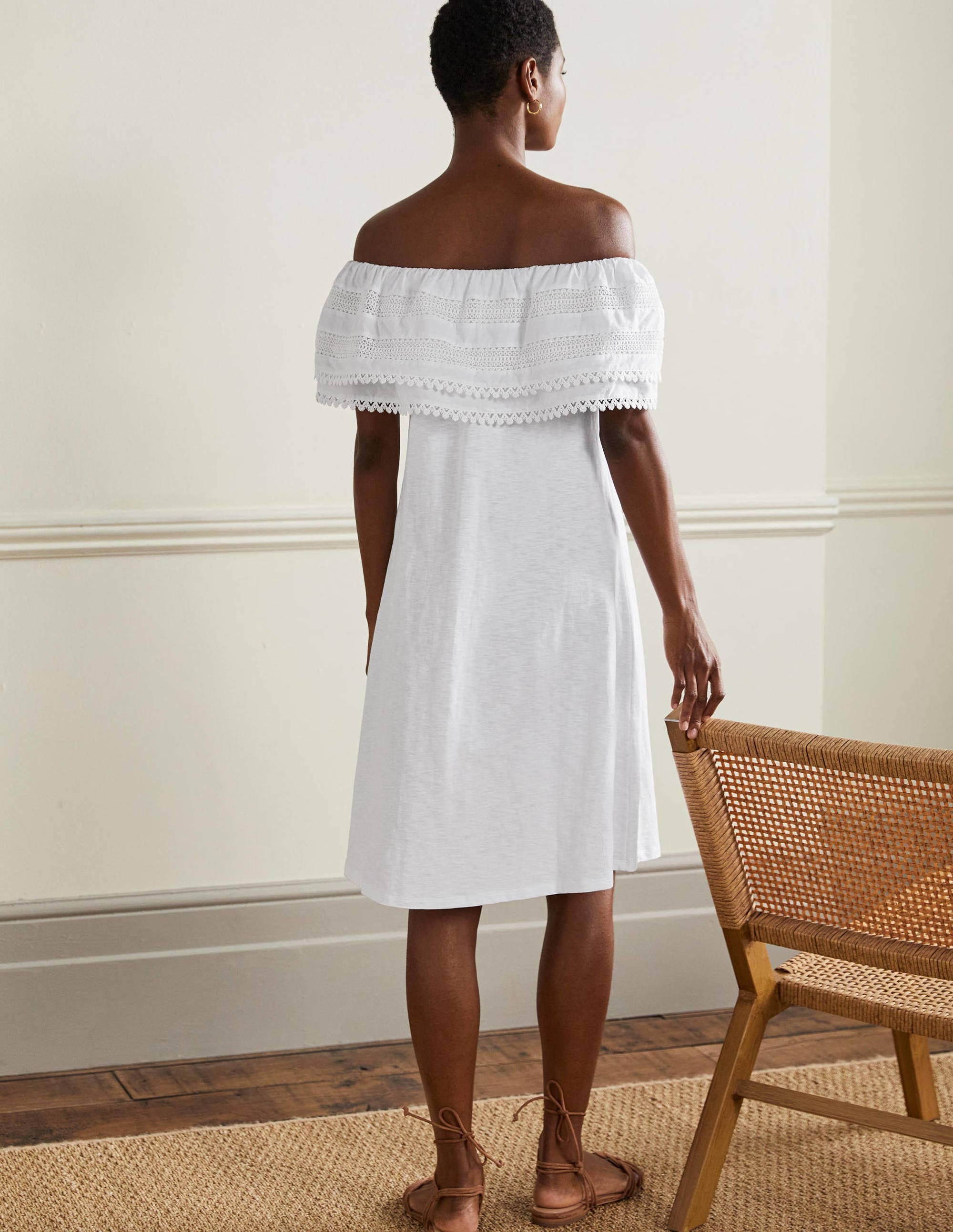 Ruffle Detail Jersey Dress-White - Image 3