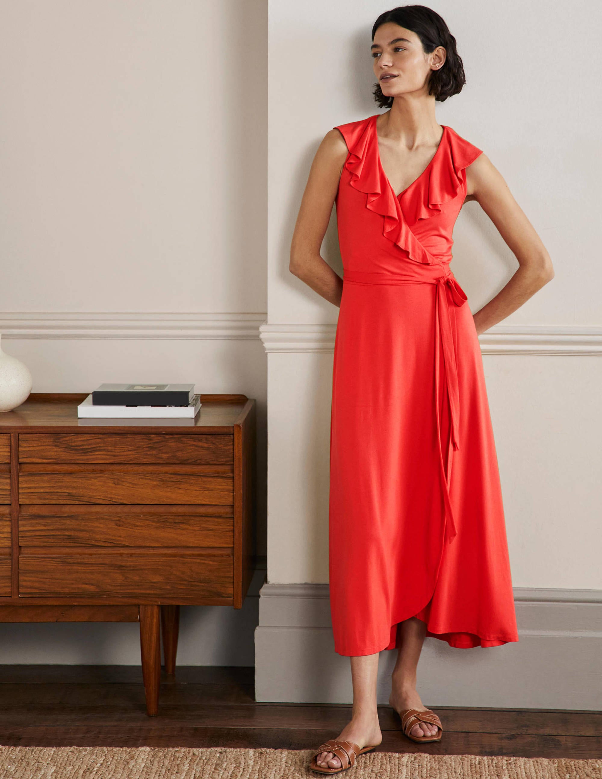 Saskia Wrap Jersey Maxi Dress-Cherry Red - Image 1