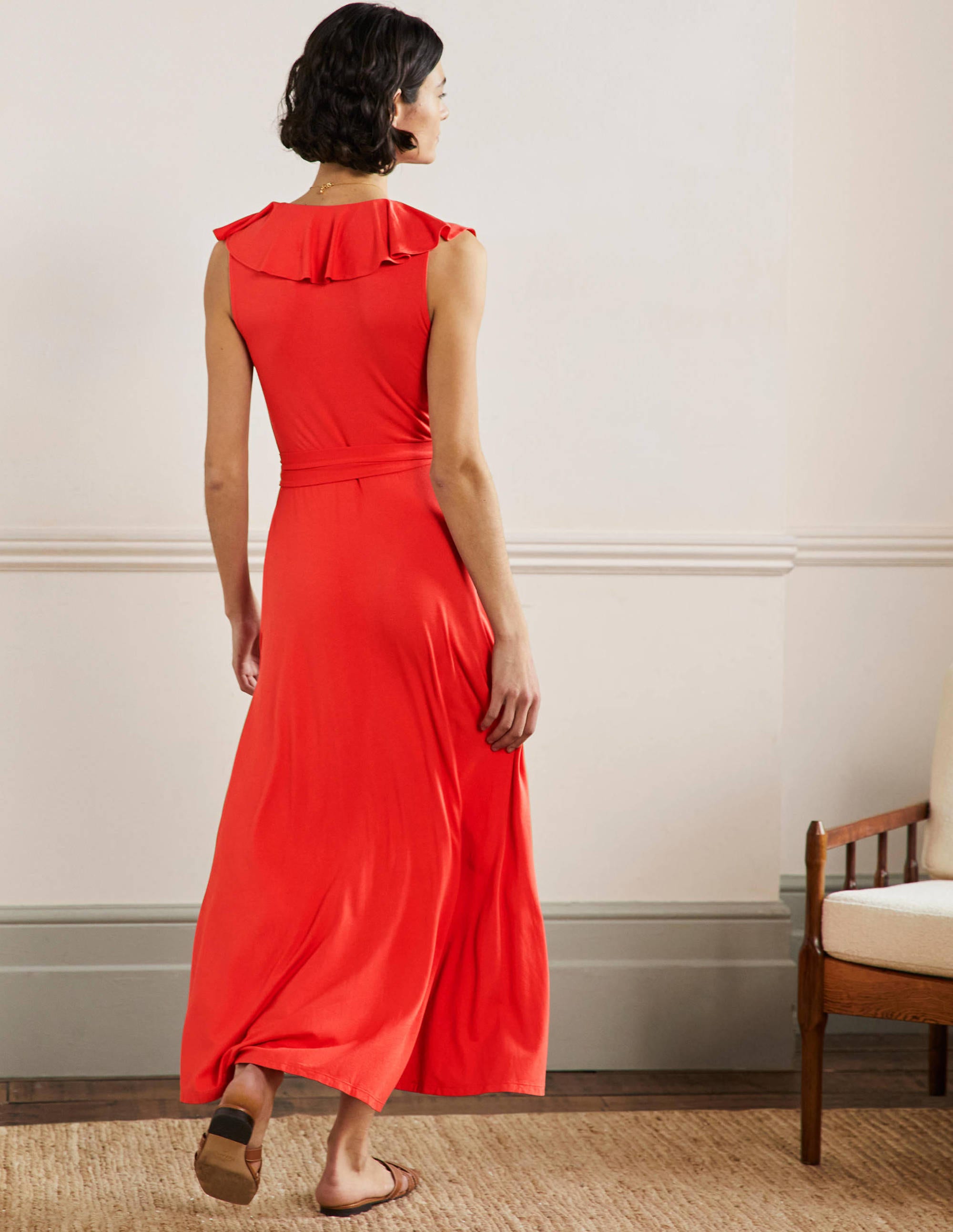Saskia Wrap Jersey Maxi Dress-Cherry Red - Image 3