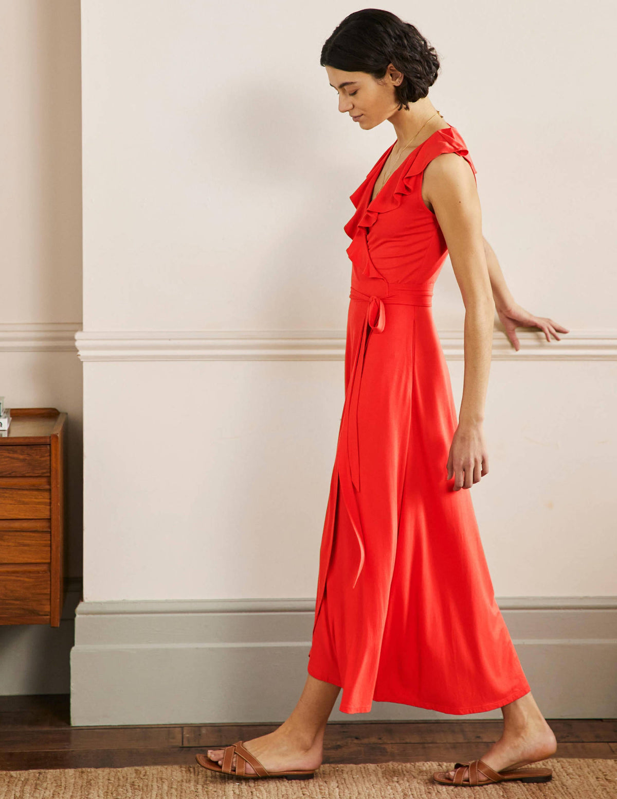 Saskia Wrap Jersey Maxi Dress-Cherry Red - Image 4