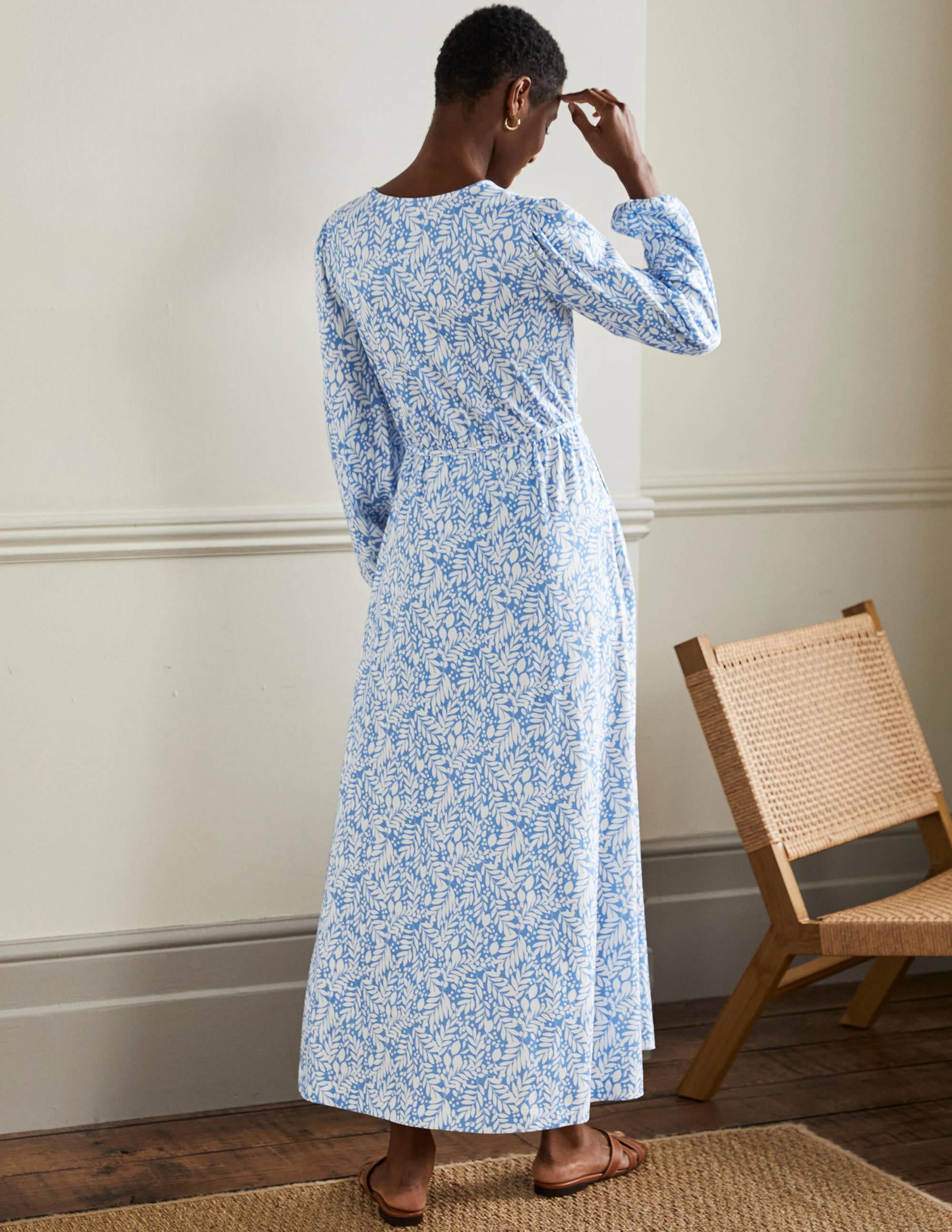 Belted Jersey Maxi Dress-Grape Hyacinth Lemon Foliage - Image 7