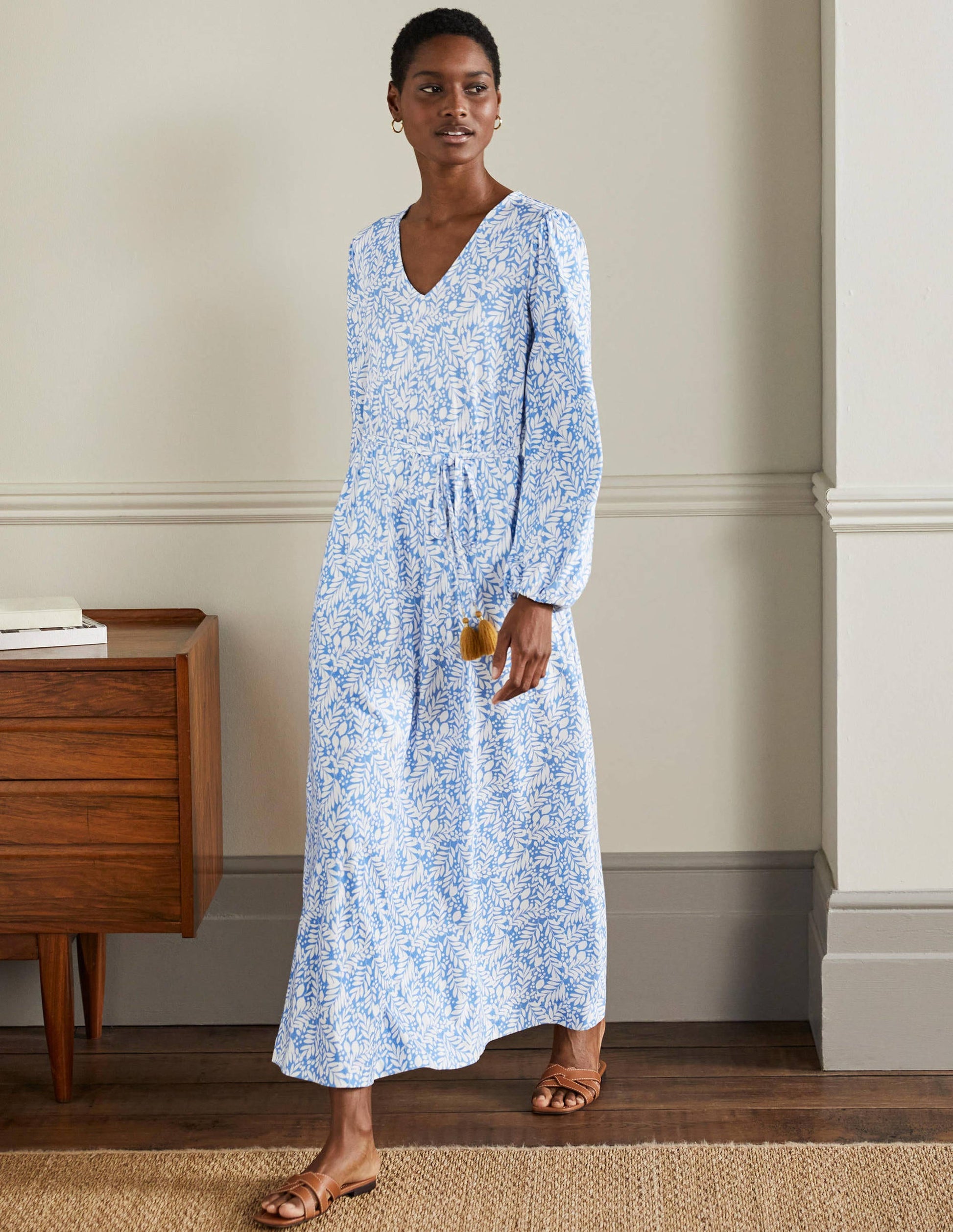 Belted Jersey Maxi Dress-Grape Hyacinth Lemon Foliage-8