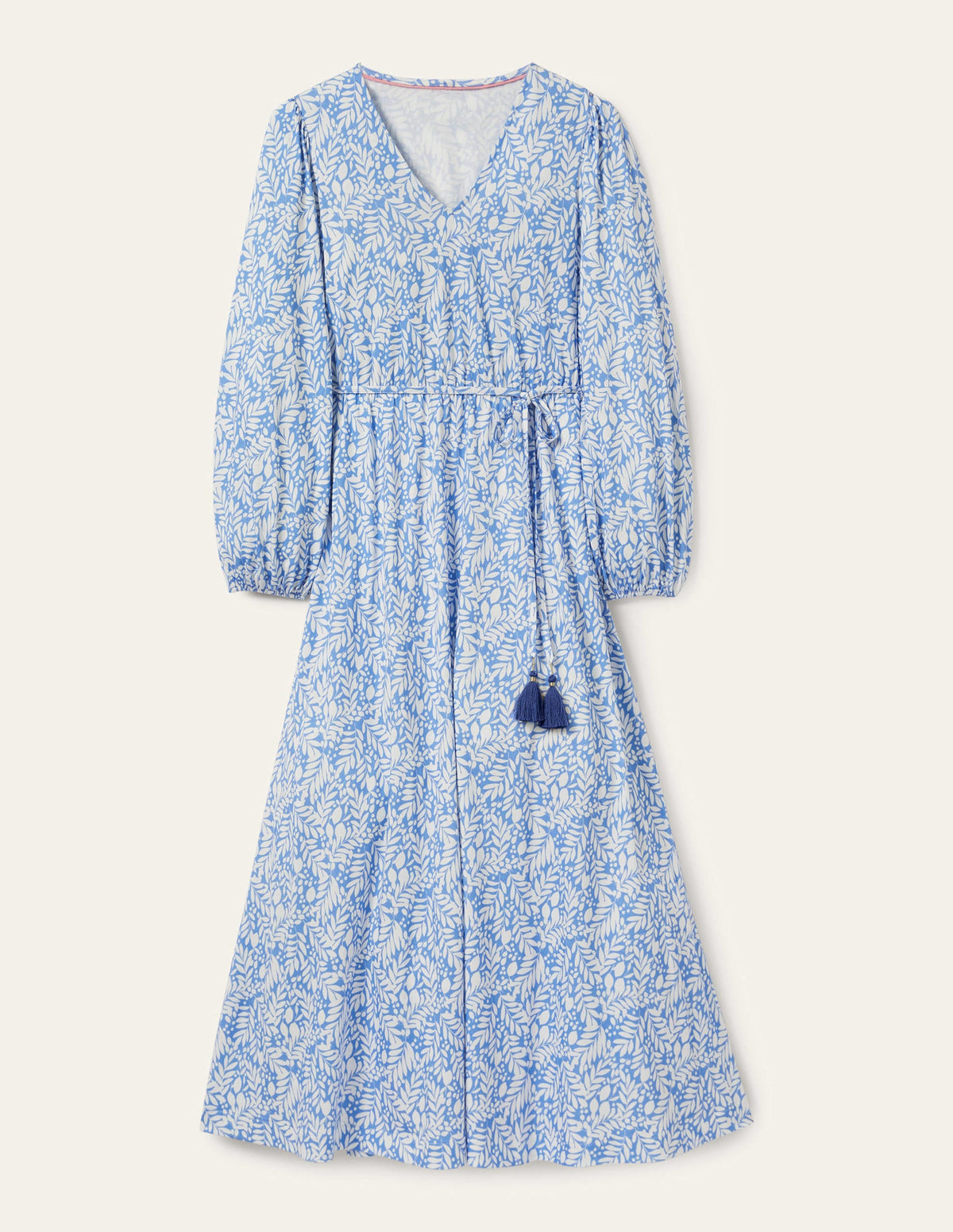 Belted Jersey Maxi Dress-Grape Hyacinth Lemon Foliage - Image 10