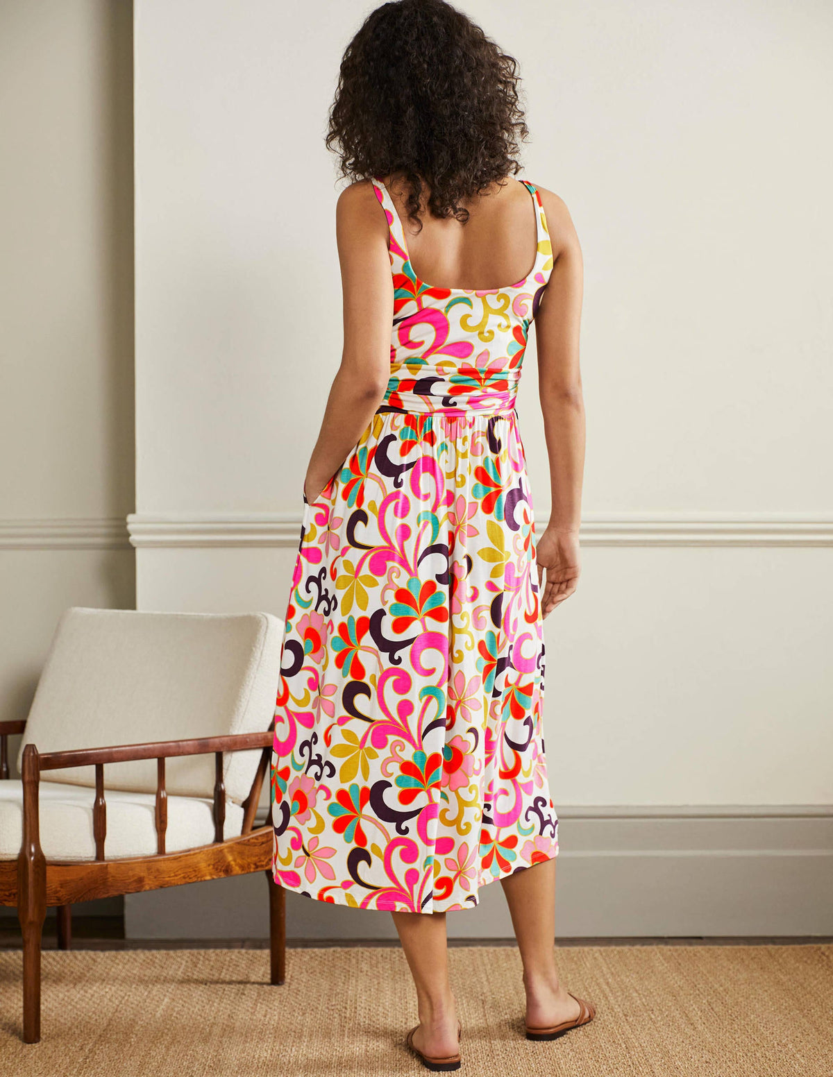 Scoop Neck Jersey Midi Dress-Multi, Abstract Petal - Image 3