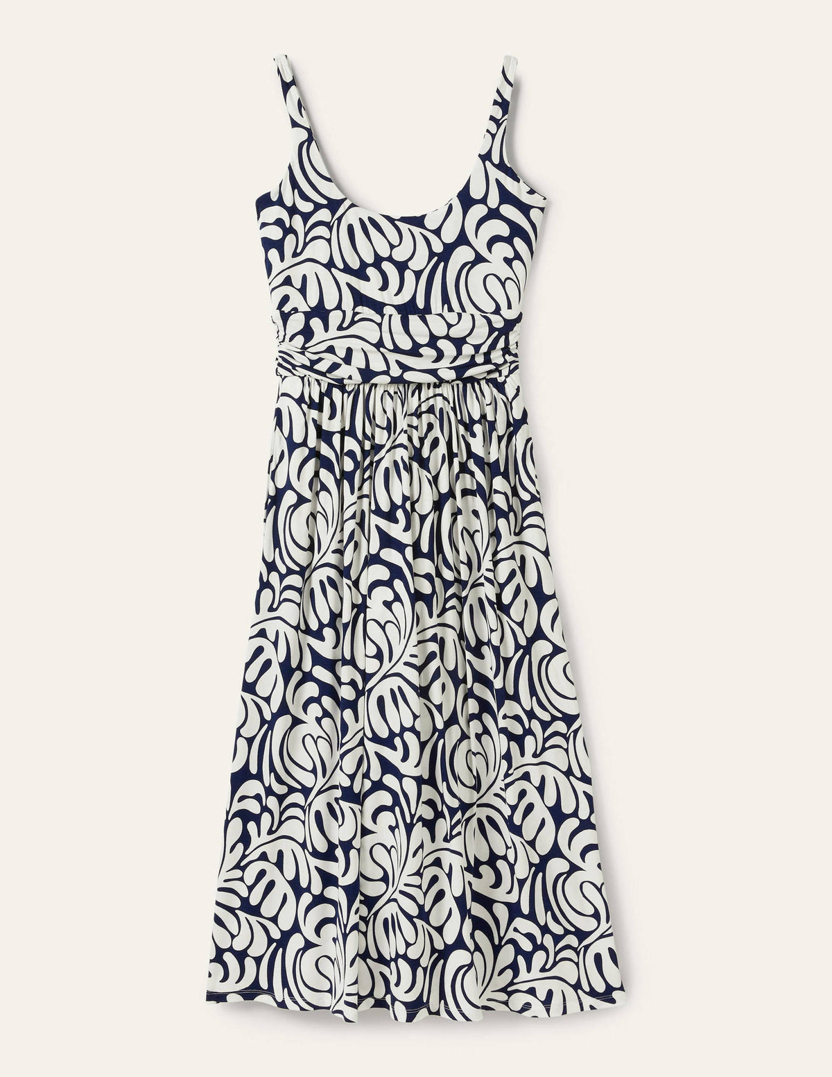 Scoop Neck Jersey Midi Dress-Navy, Palm Swirl-5