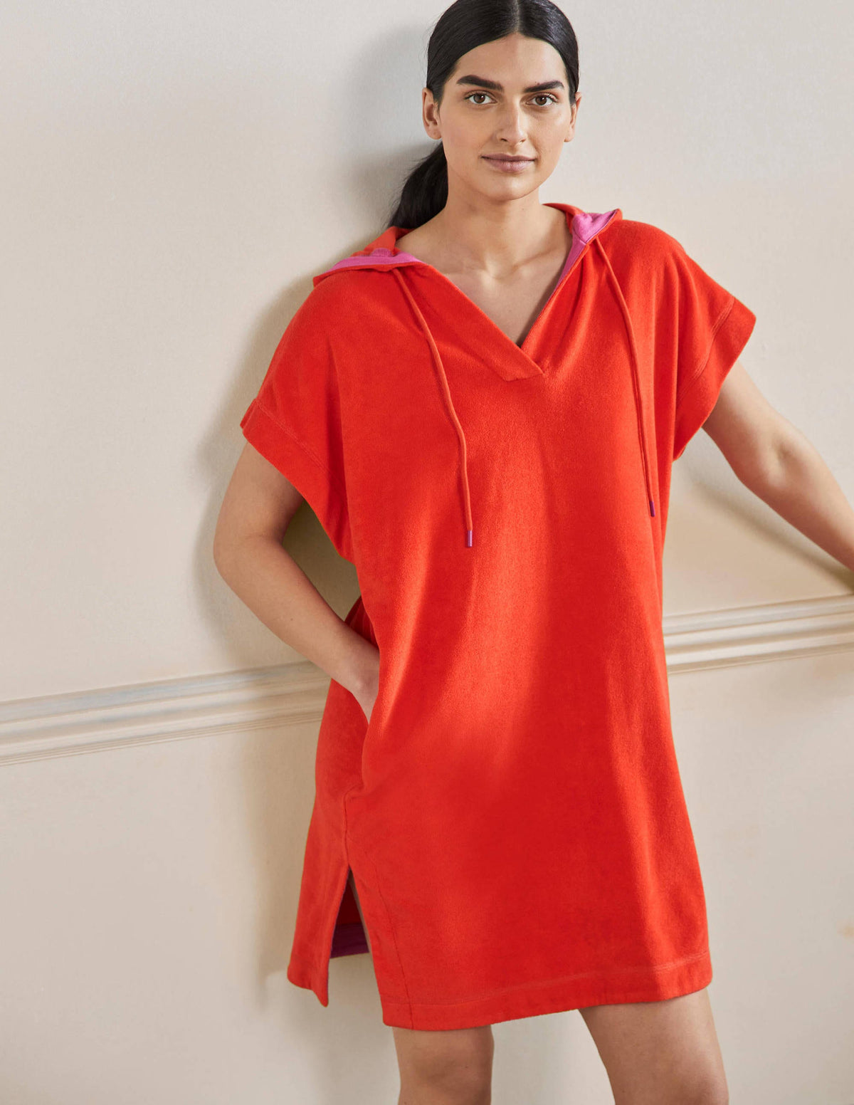 Erica Hooded Towelling Dress-Papaya-1