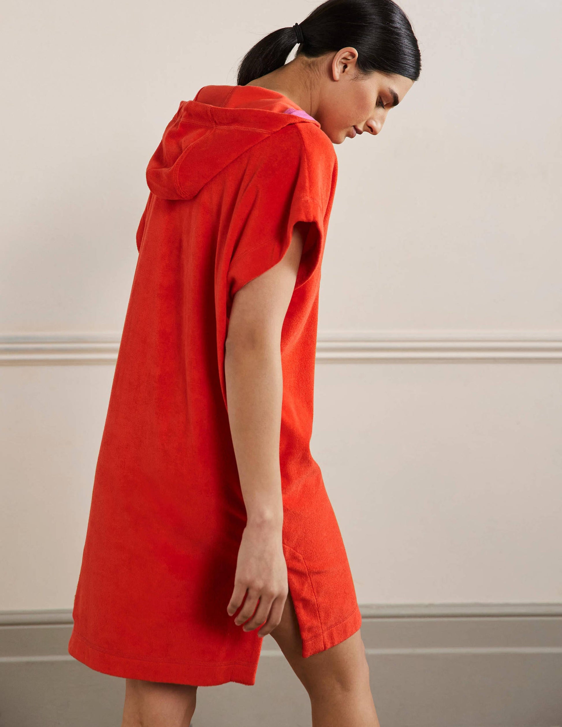 Erica Hooded Towelling Dress-Papaya-3